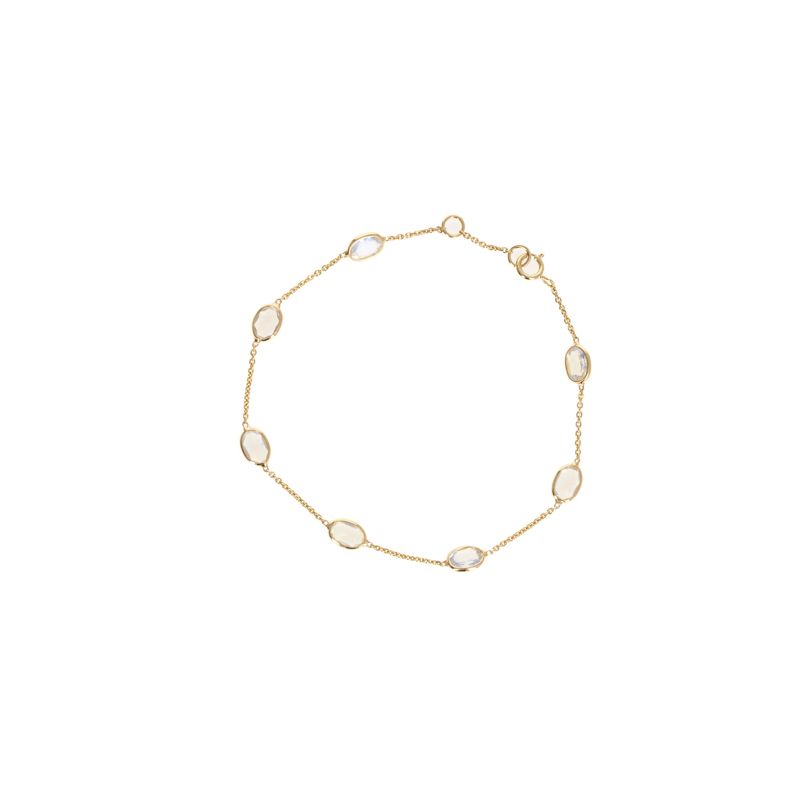 14K Yellow Gold 2.78 Carat Rainbow Moonstone Bezel Bracelet - Queen May