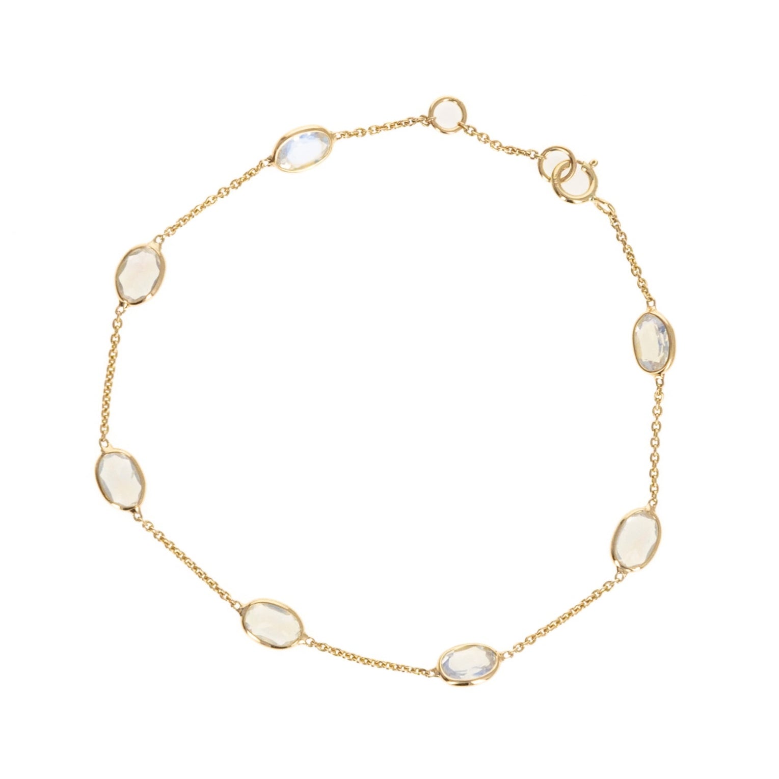 14K Yellow Gold 2.78 Carat Rainbow Moonstone Bezel Bracelet - Queen May
