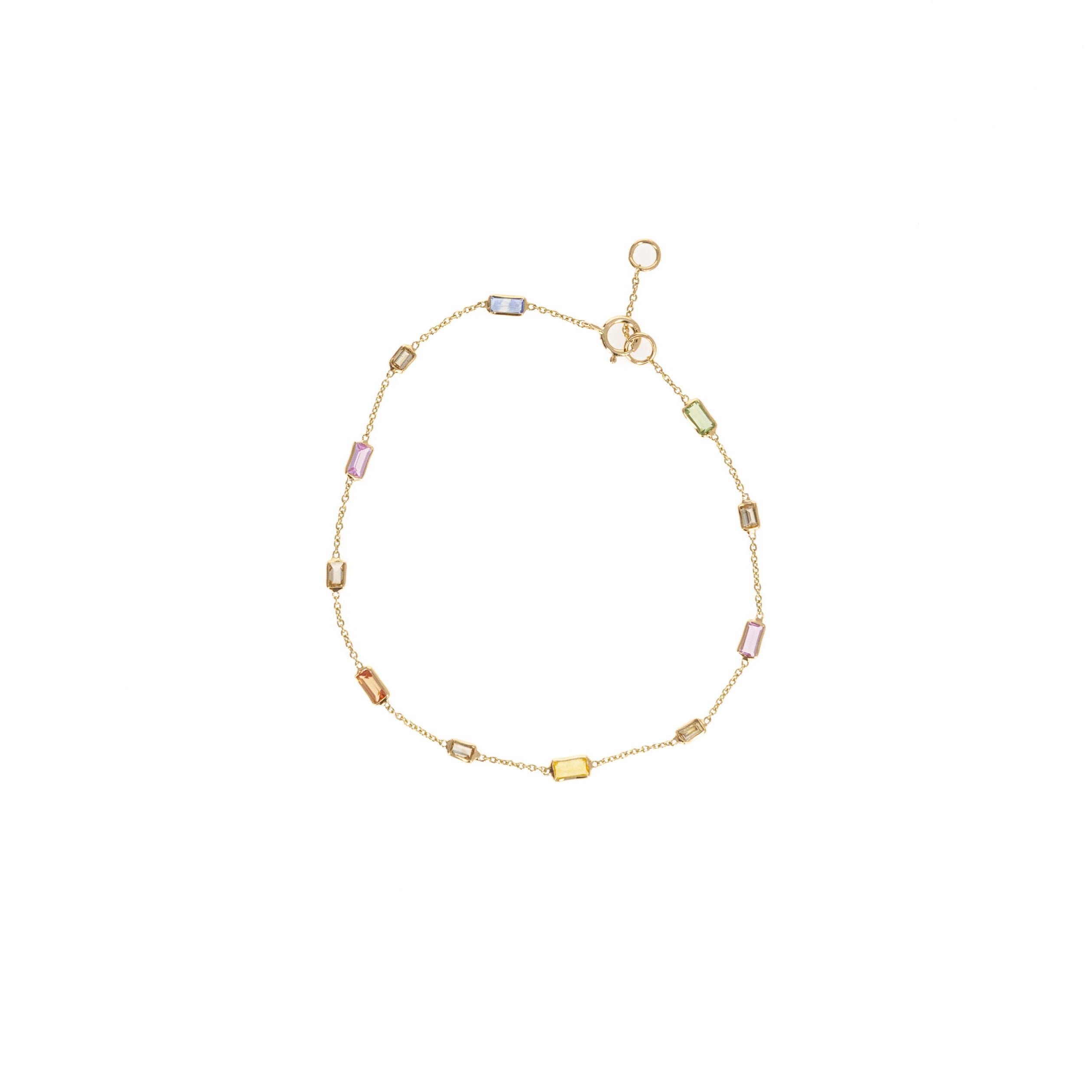 14K Yellow Gold 0.8 Carat Multicolor Sapphire Diamond Bezel Bracelet - Queen May