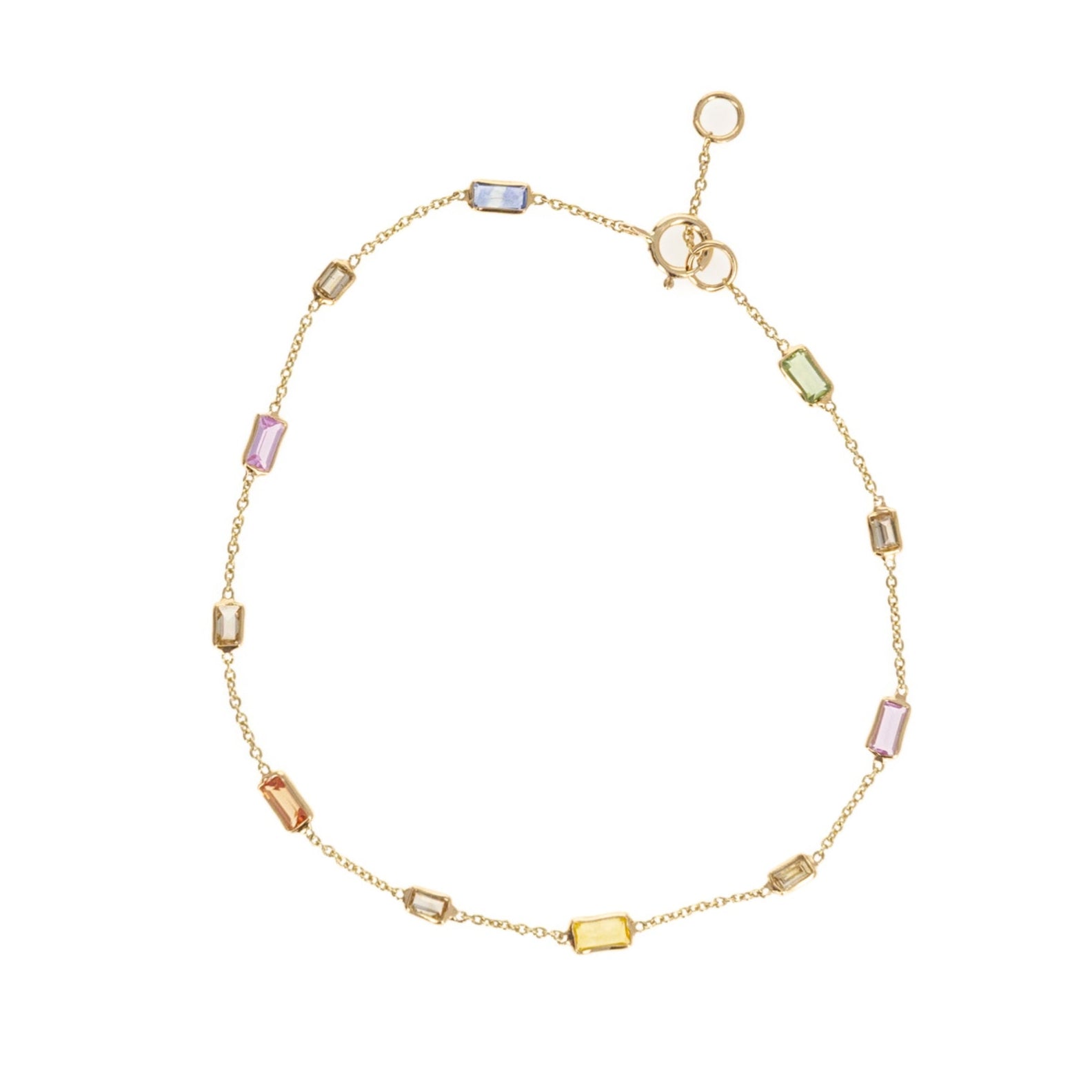 14K Yellow Gold 0.8 Carat Multicolor Sapphire Diamond Bezel Bracelet - Queen May