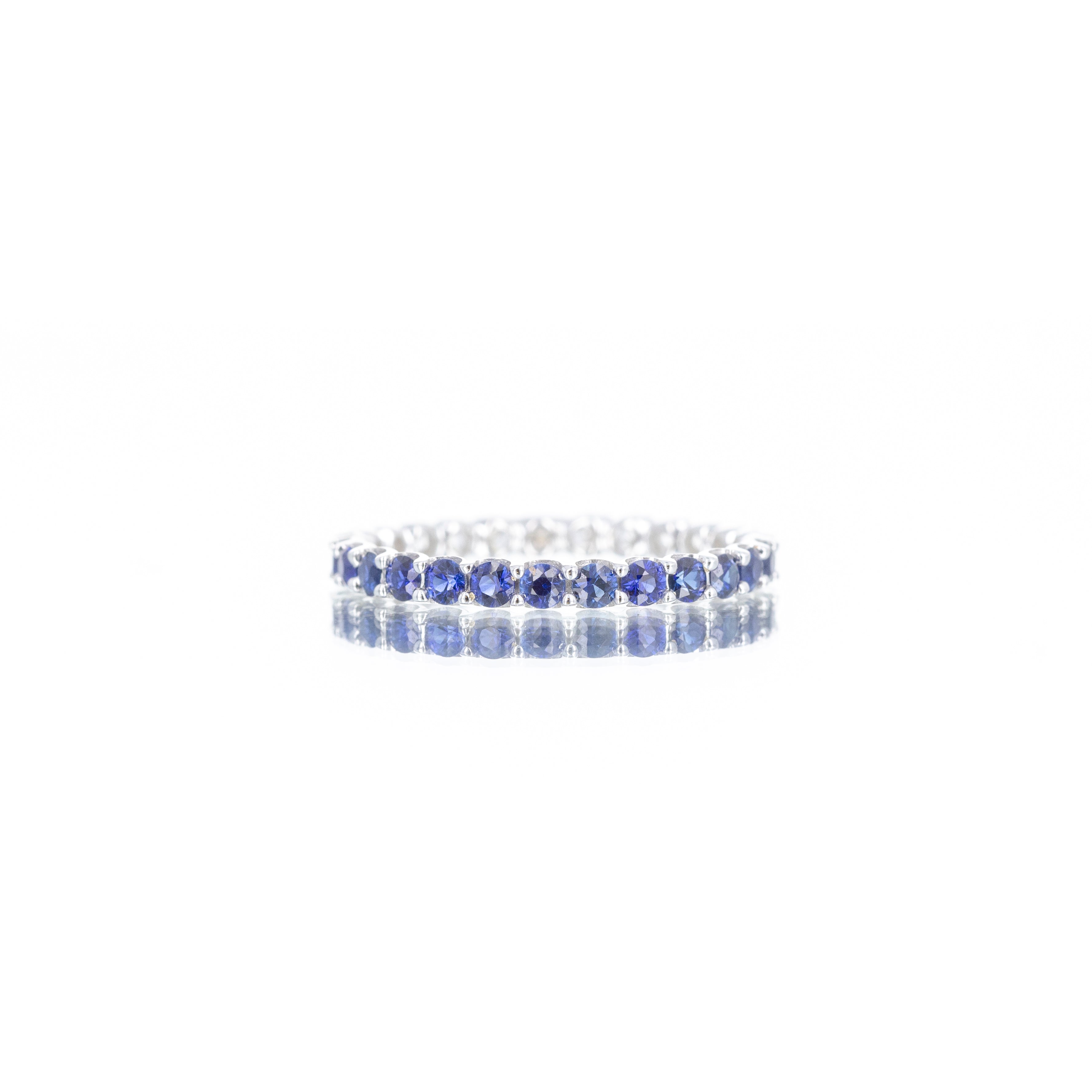14K White Gold Round Sapphire Diamond Half and Half Eternity Band - Queen May