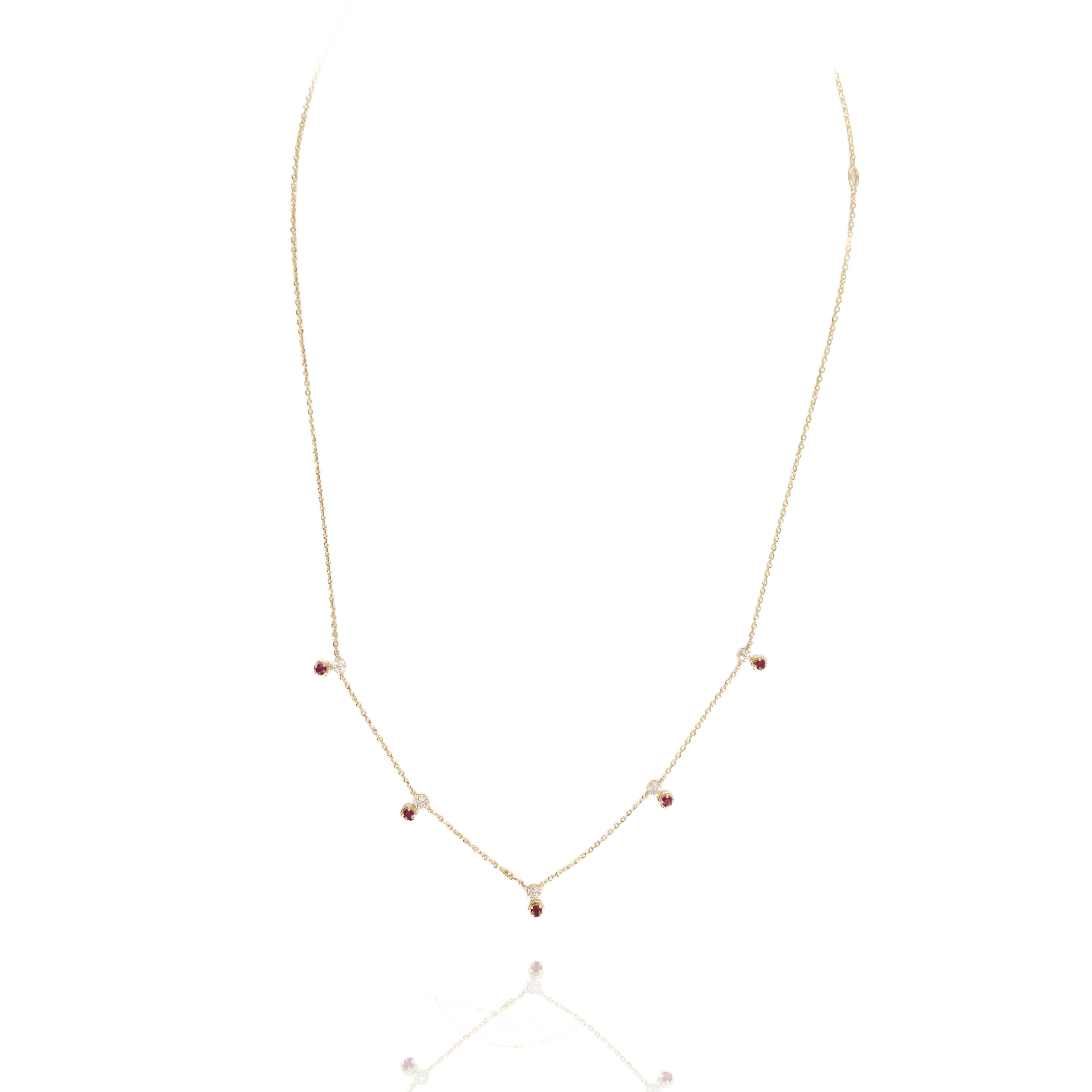 14K Yellow Gold 0.25 Carat Ruby Diamond Station Necklace - Queen May