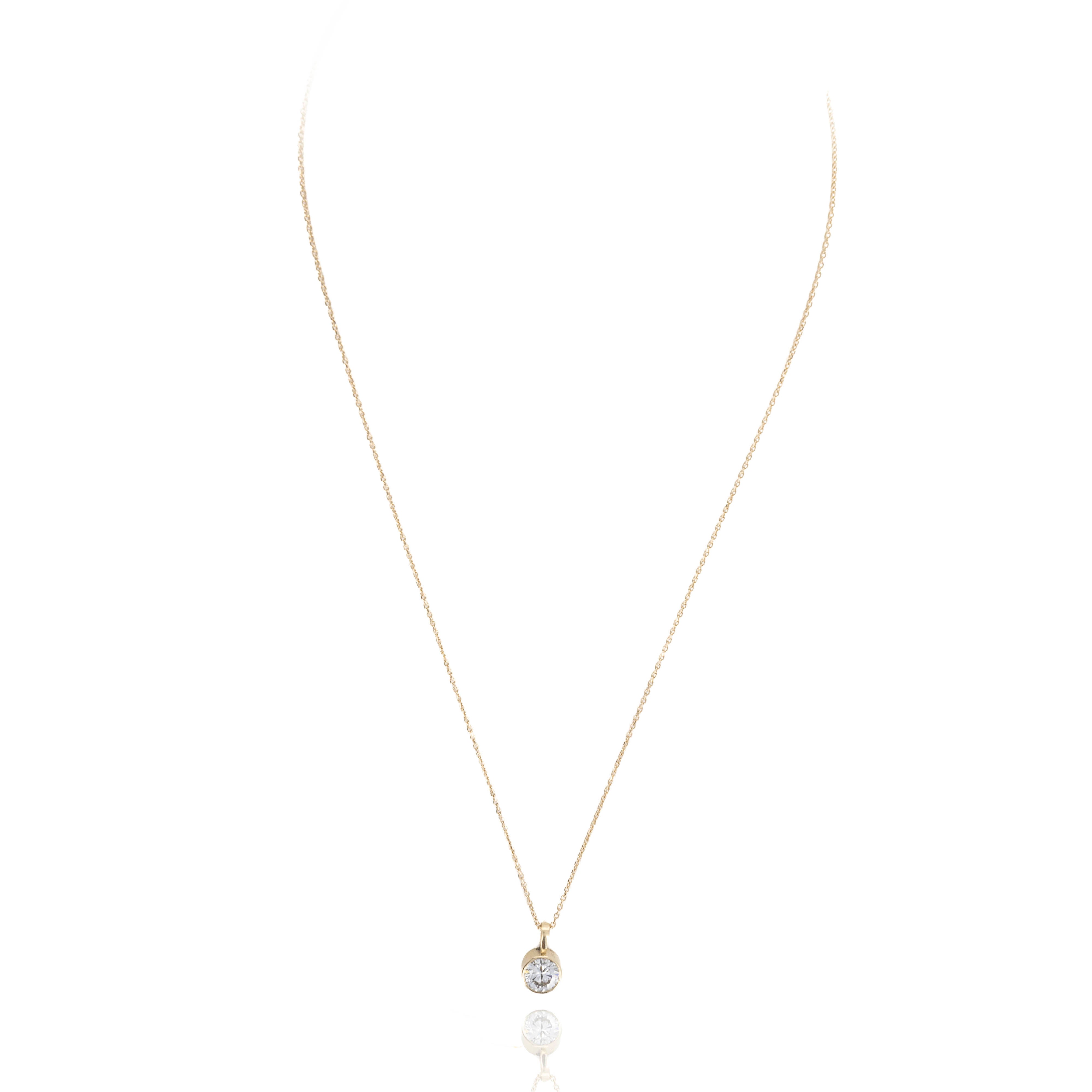 Lab Grown 1.02 Carat Round Diamond Solitaire Bezel Pendant Necklace - Queen May