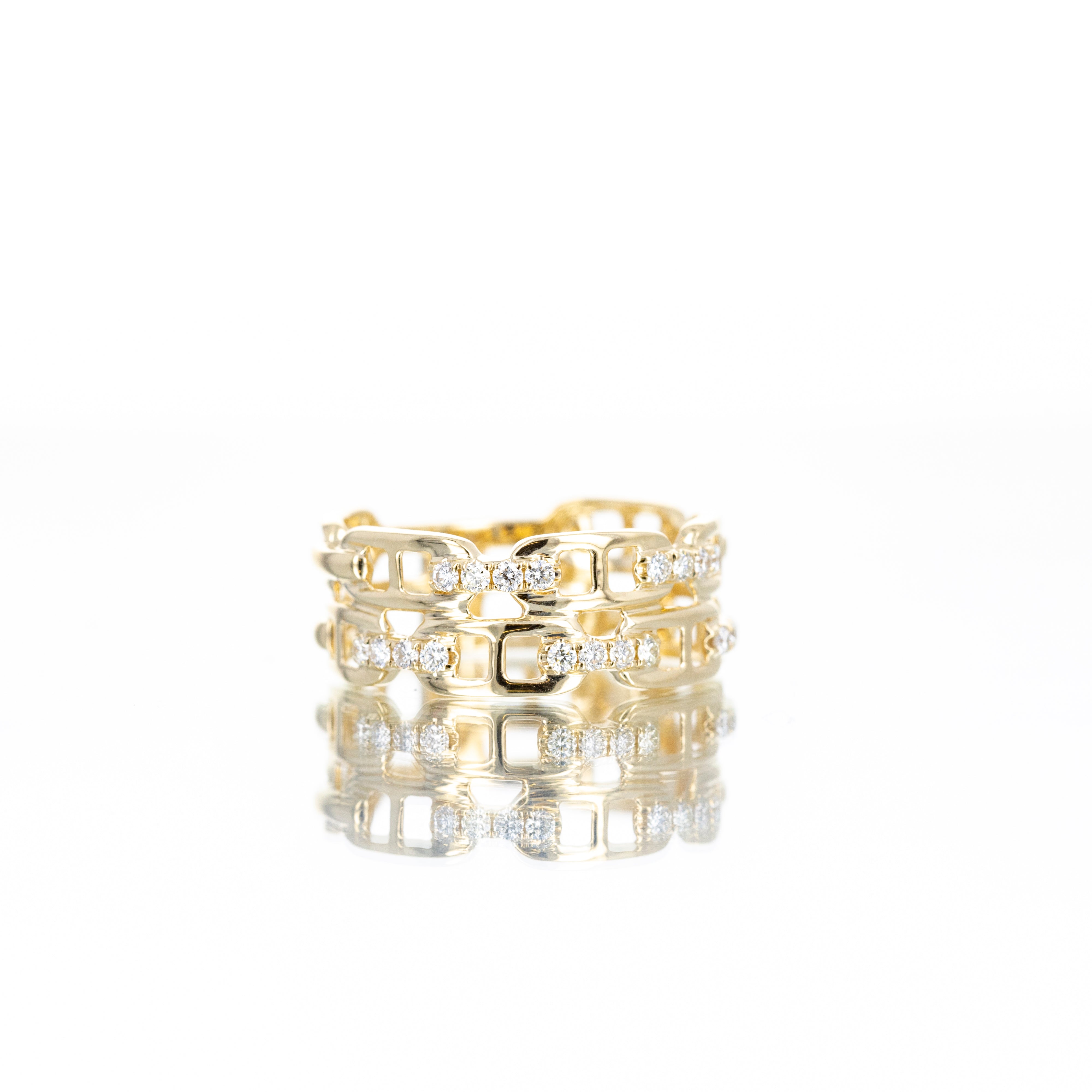 14K Yellow Gold 0.22 Carat Diamond Chain Link Double Band - Queen May