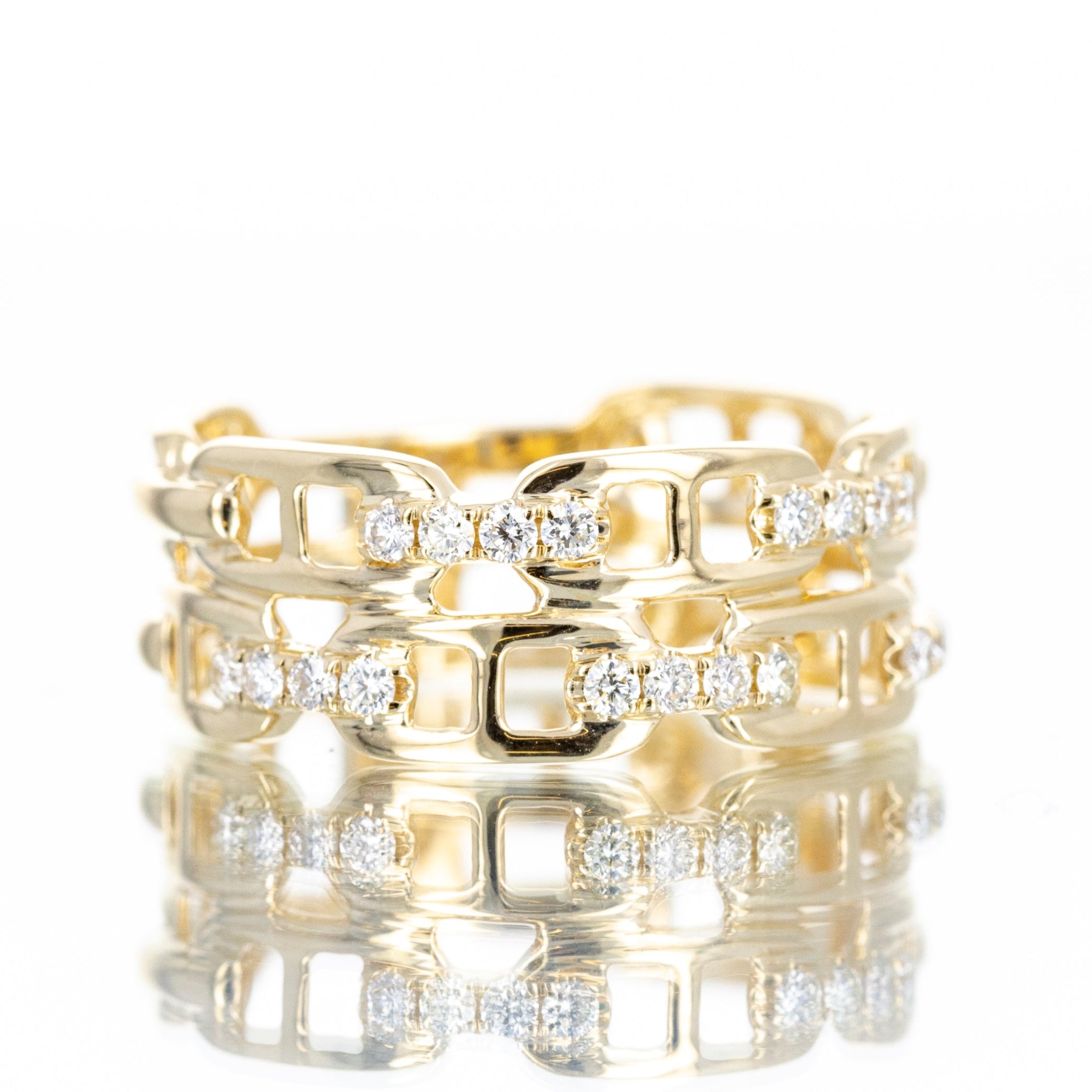 14K Yellow Gold 0.22 Carat Diamond Chain Link Double Band - Queen May