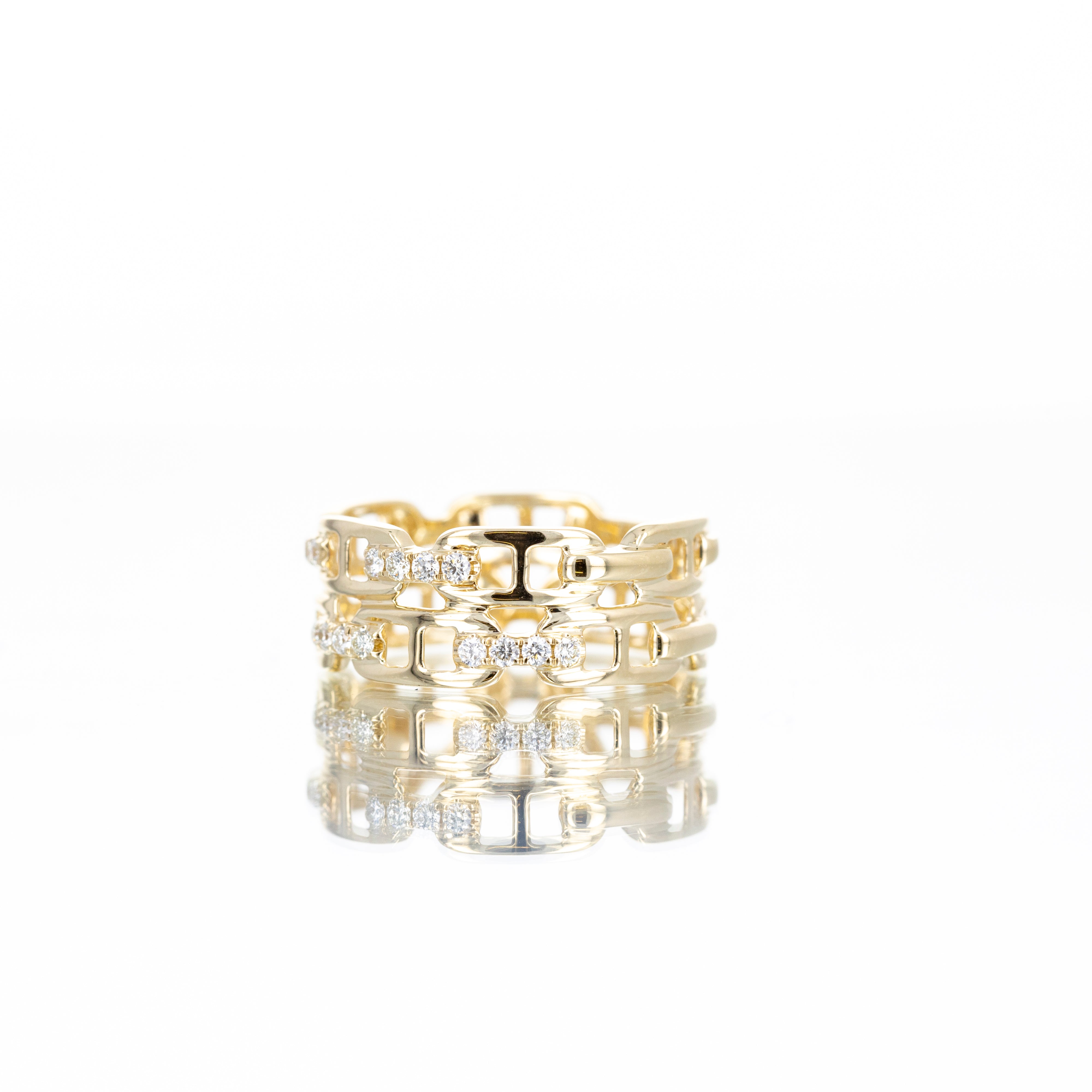 14K Yellow Gold 0.22 Carat Diamond Chain Link Double Band - Queen May