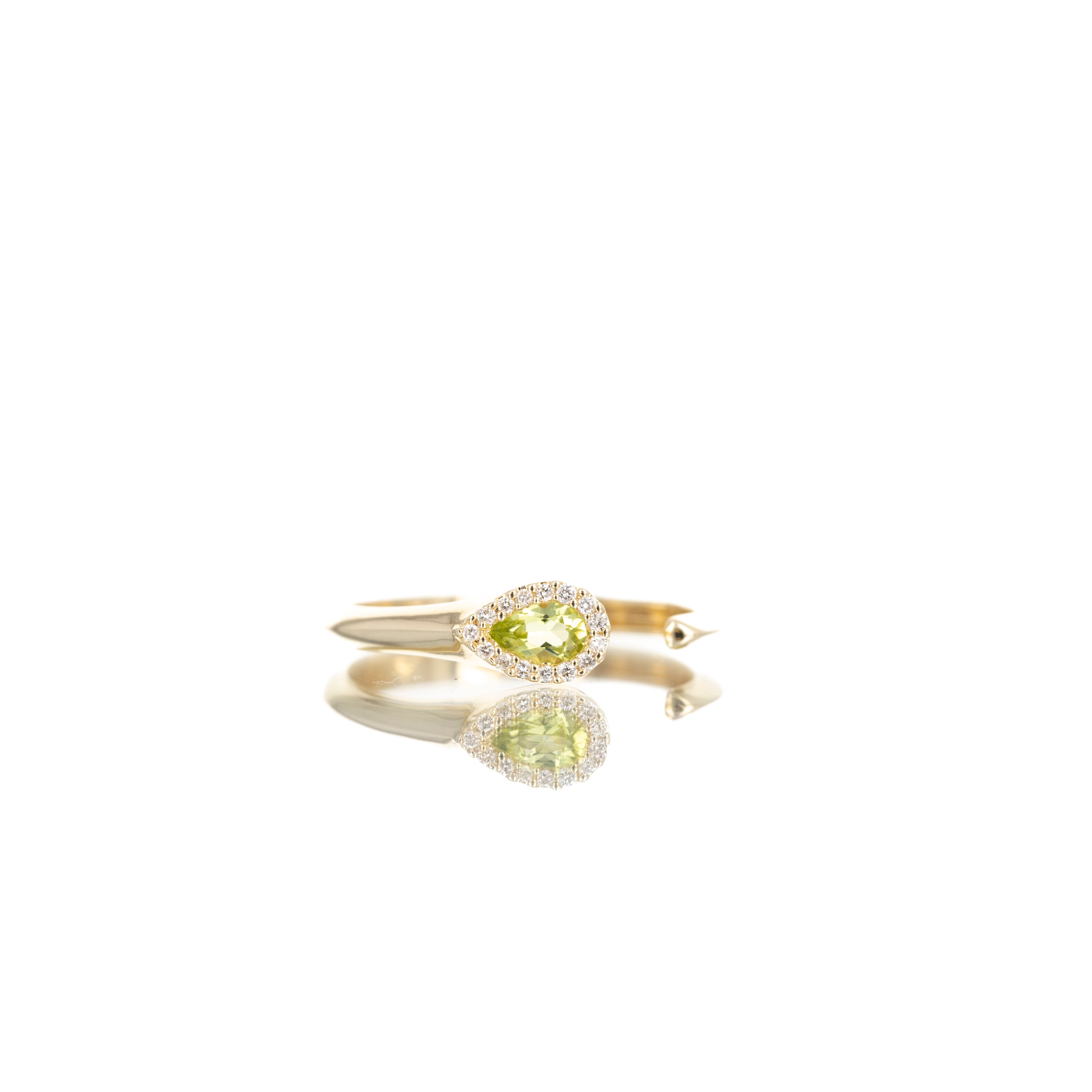 14K Yellow Gold 0.05 Carat Diamond Peridot Halo Open Ring - Queen May