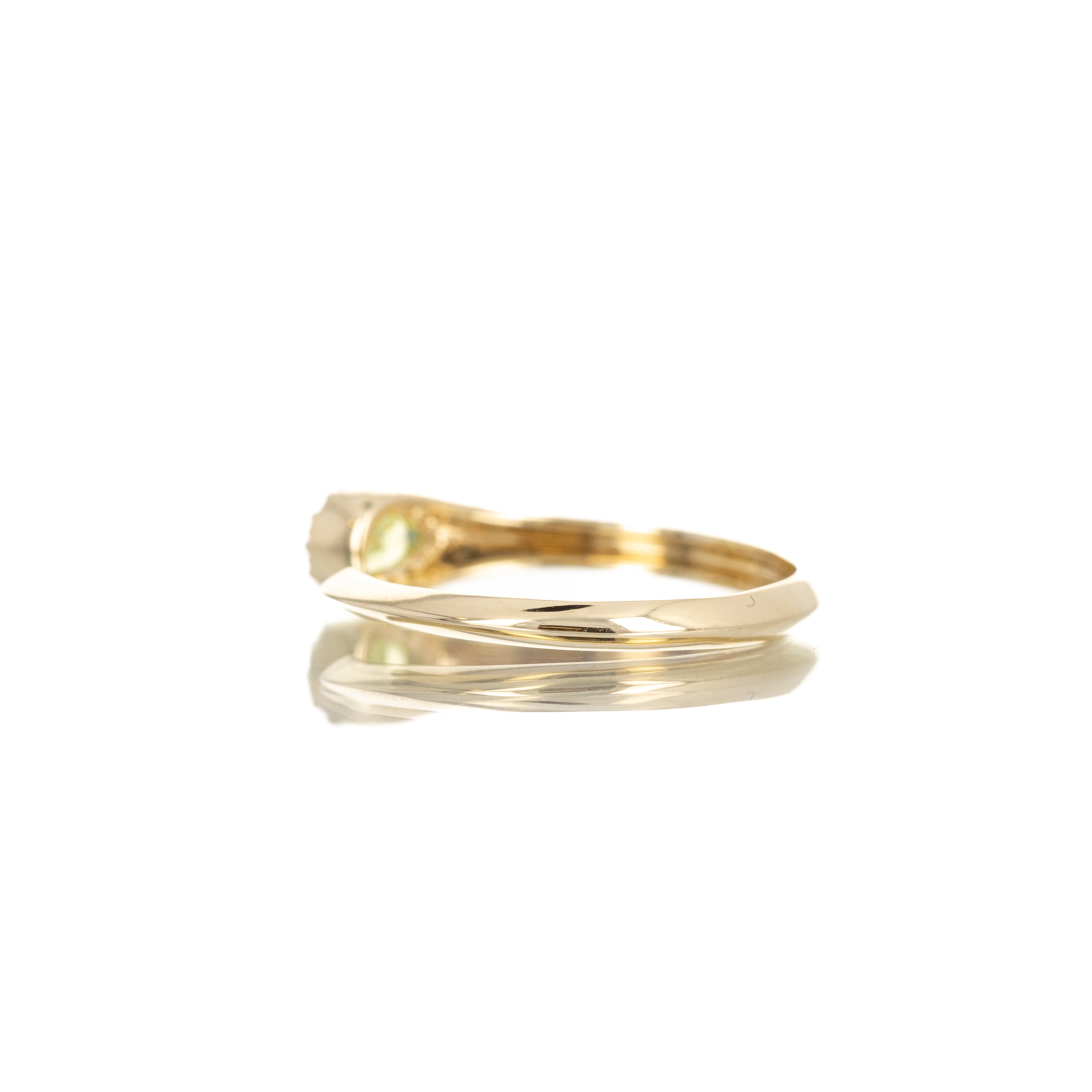 14K Yellow Gold 0.05 Carat Diamond Peridot Halo Open Ring - Queen May