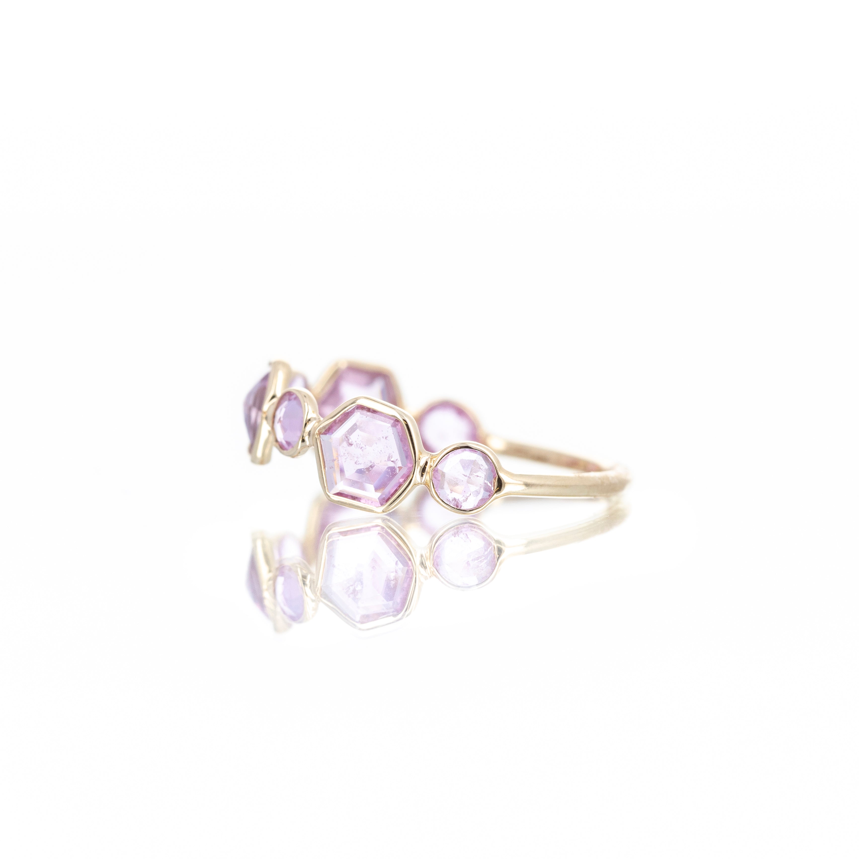 14K Yellow Gold 2.03 Carat Pink Sapphire Hexagon Bezel Ring - Queen May