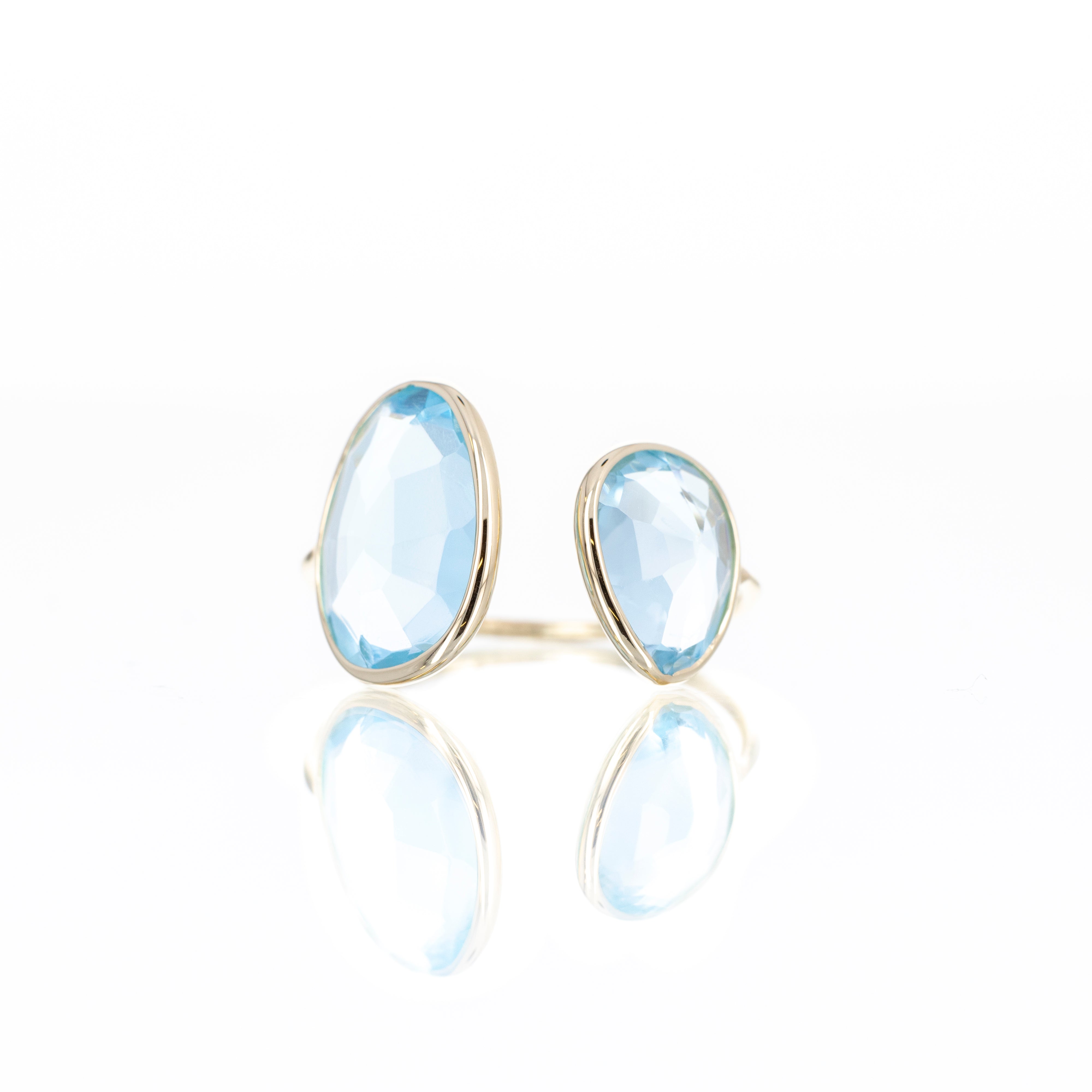 14K Yellow Gold 9.39 Carat Sky Blue Topaz Teardrop Bezel Ring - Queen May