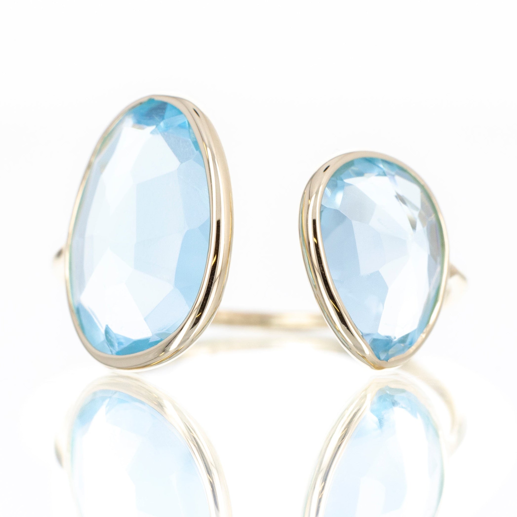 14K Yellow Gold 9.39 Carat Sky Blue Topaz Teardrop Bezel Ring - Queen May
