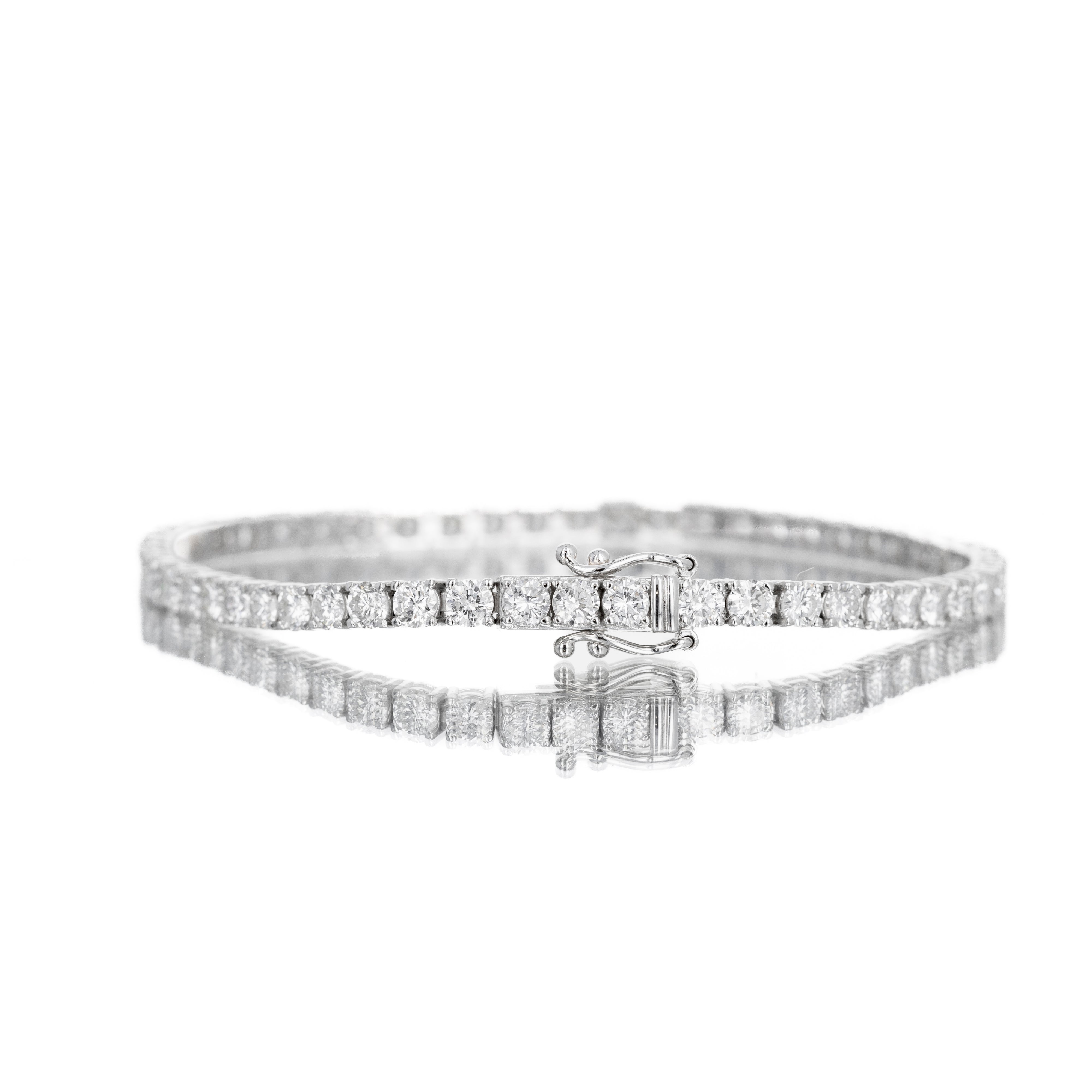 14K White Gold 6.5 Carat Round Diamond Tennis Bracelet - Queen May