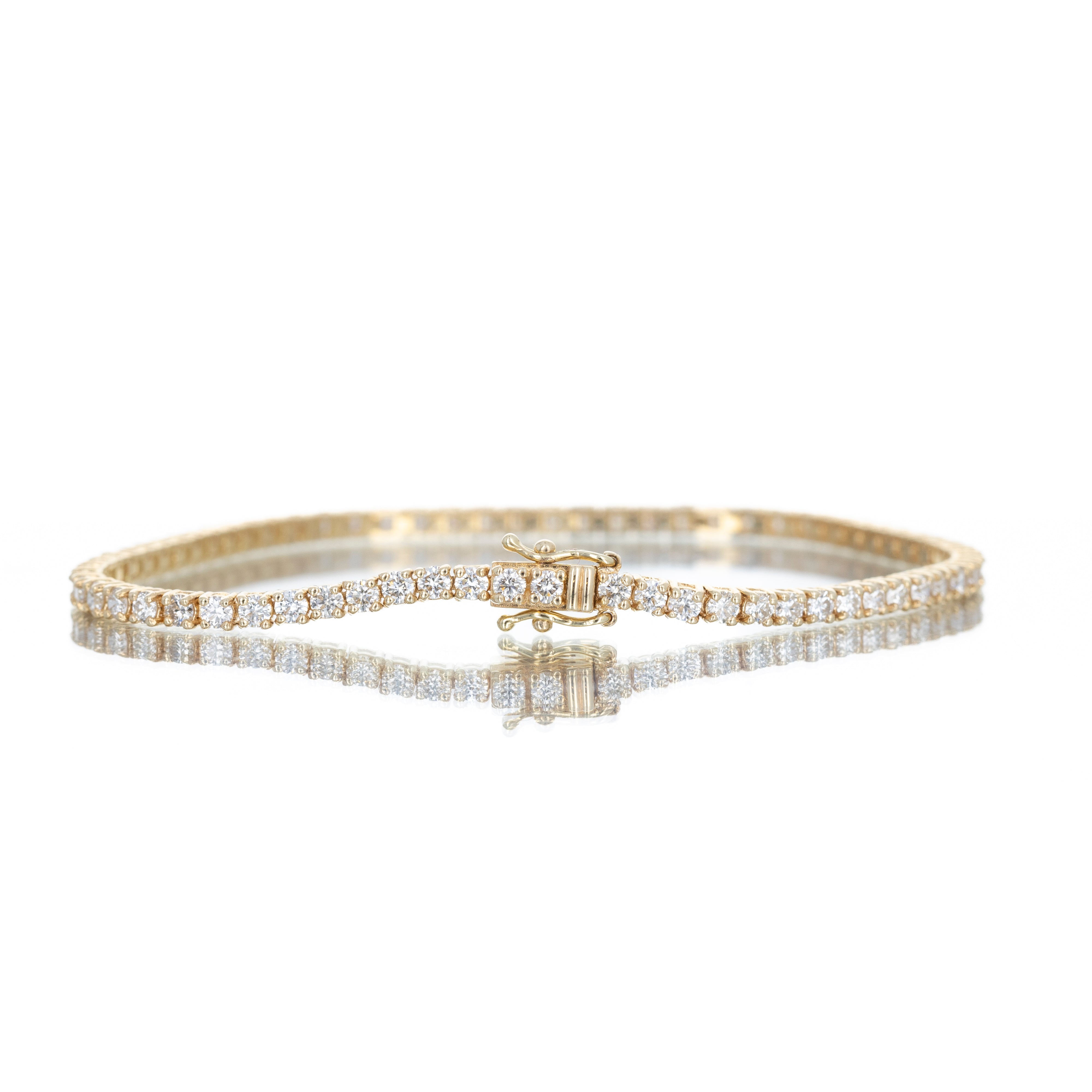 14K Yellow Gold 3.45 Carat Round Diamond Tennis Bracelet - Queen May