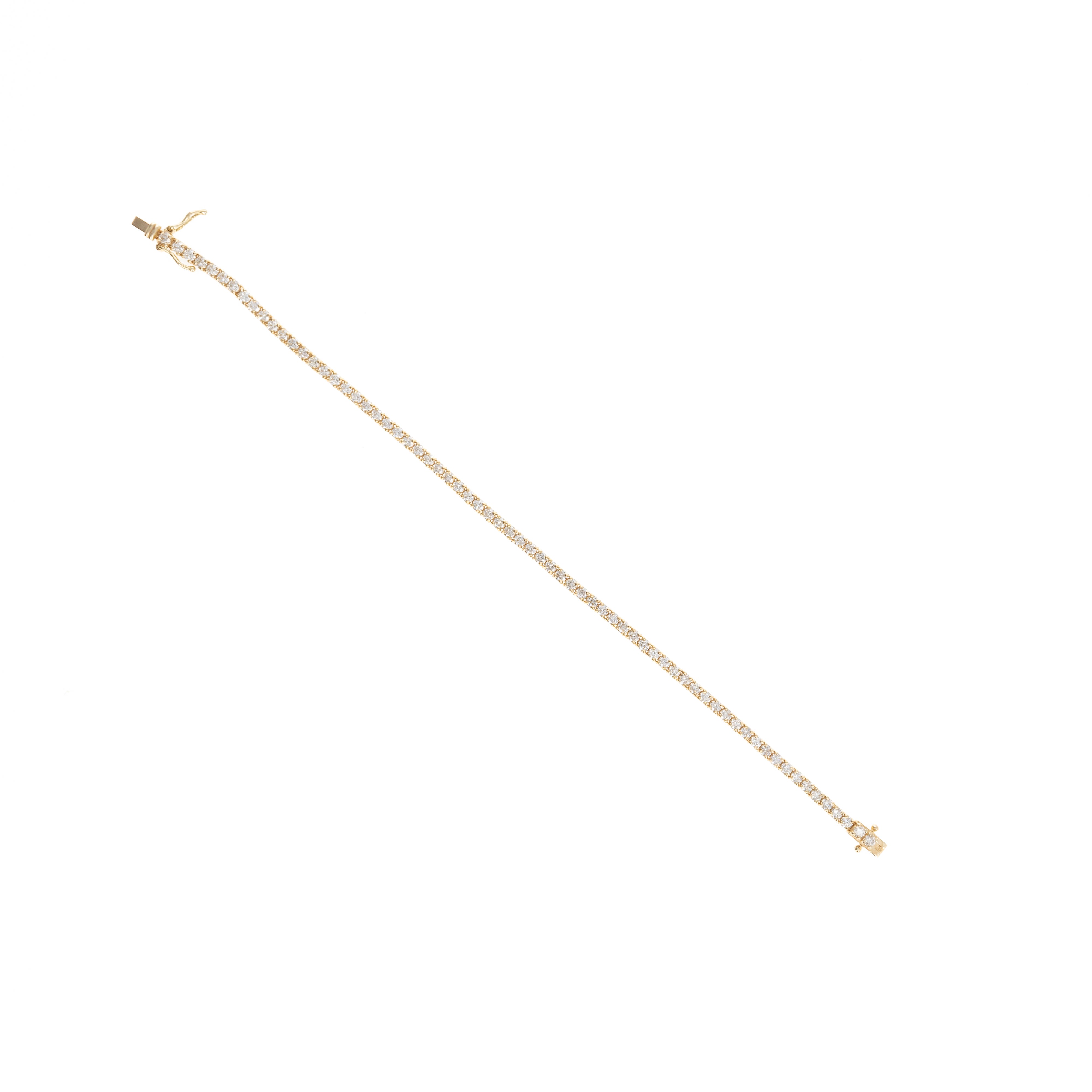 14K Yellow Gold 3.45 Carat Round Diamond Tennis Bracelet - Queen May
