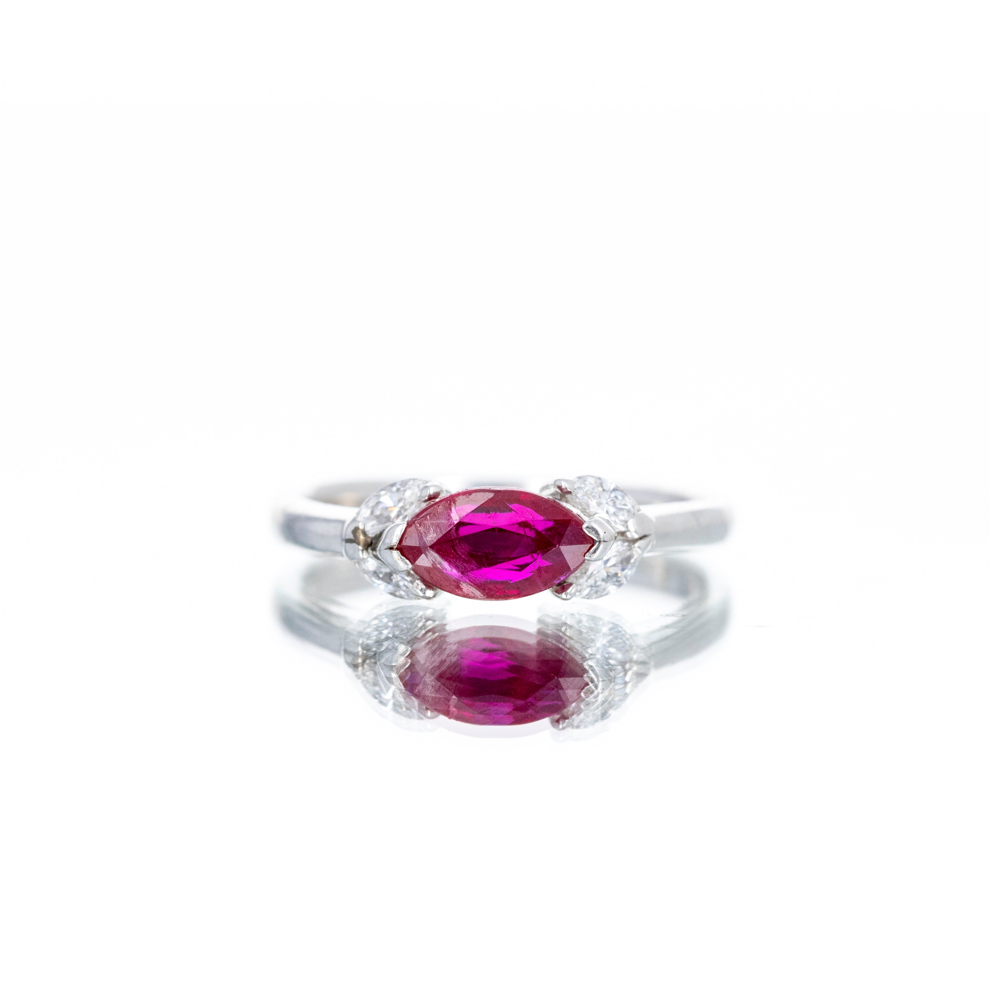 Platinum 1.02 Carat Marquise Ruby Diamond Ring - Queen May