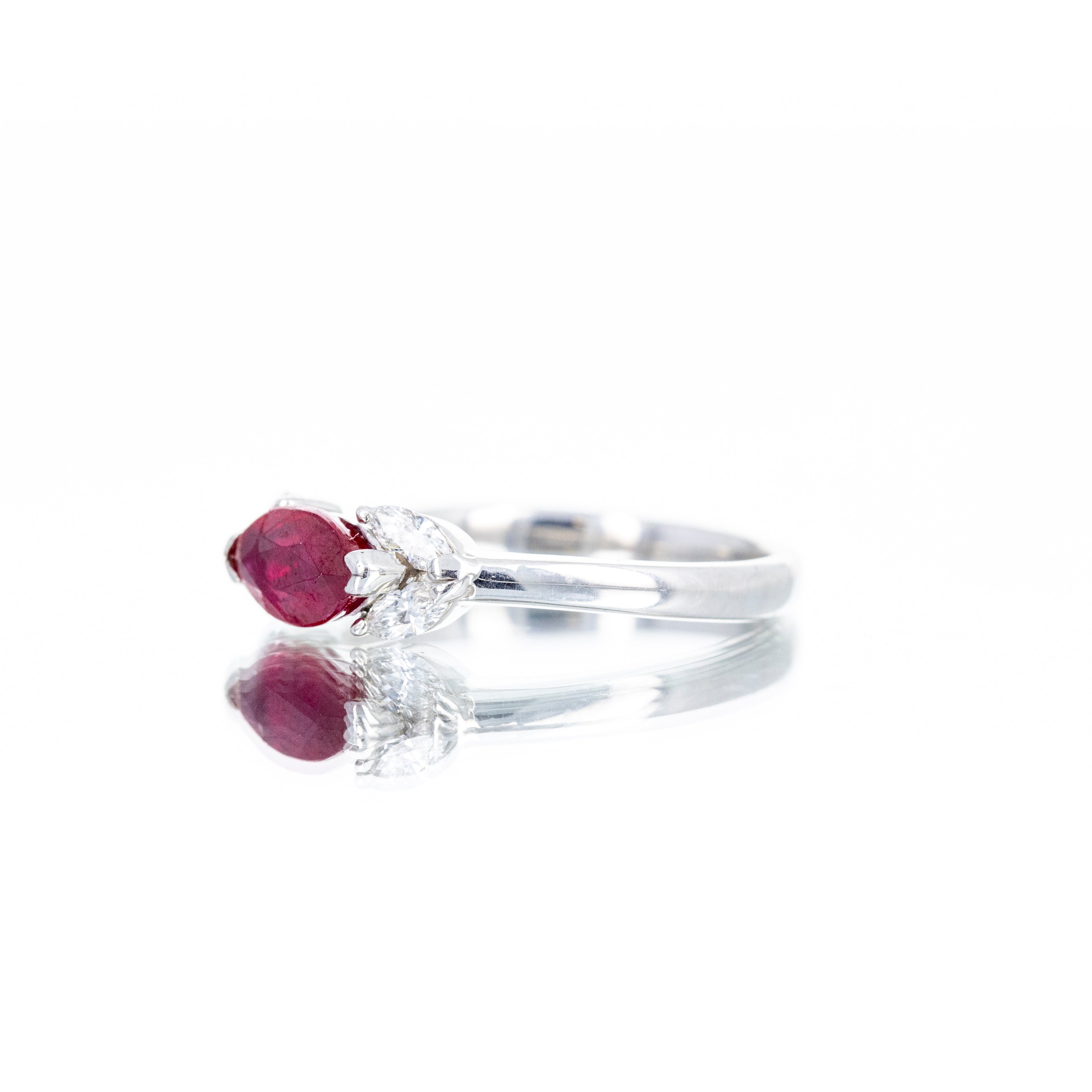 Platinum 1.02 Carat Marquise Ruby Diamond Ring - Queen May