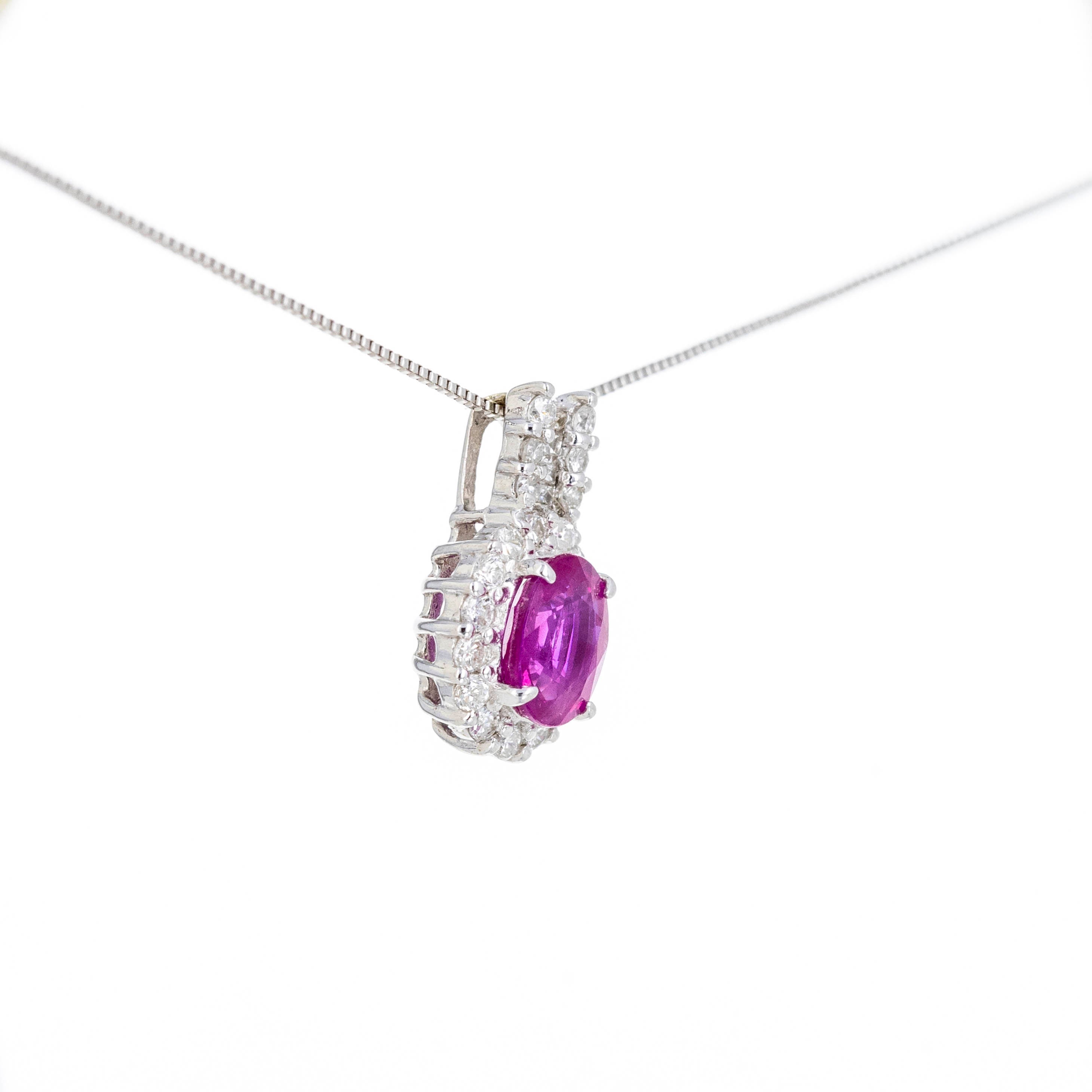 18K White Gold 0.79 Carat Oval Pink Sapphire Diamond Pendant Necklace - Queen May