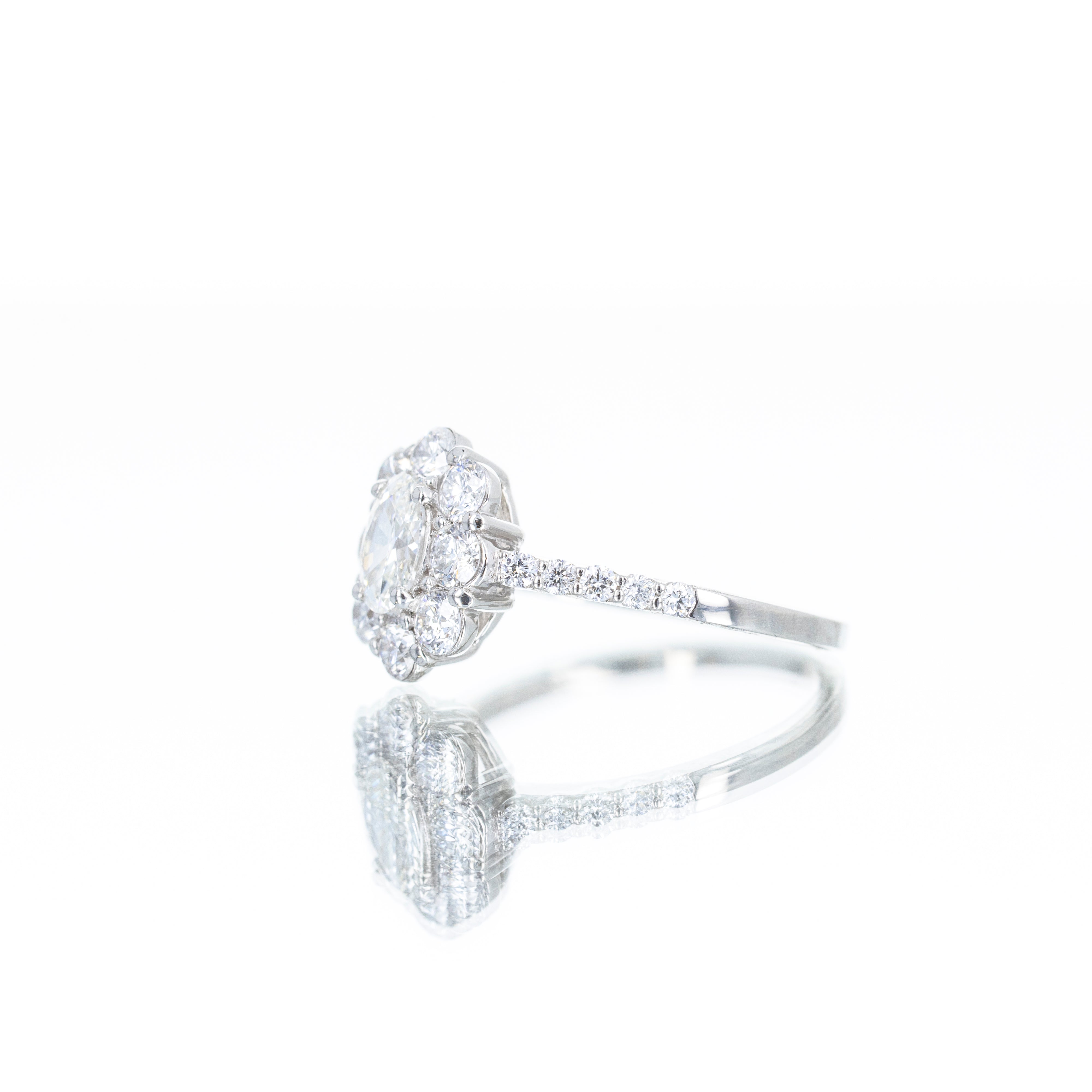 Platinum 0.33 Carat Oval Diamond Halo Engagement Ring - Queen May