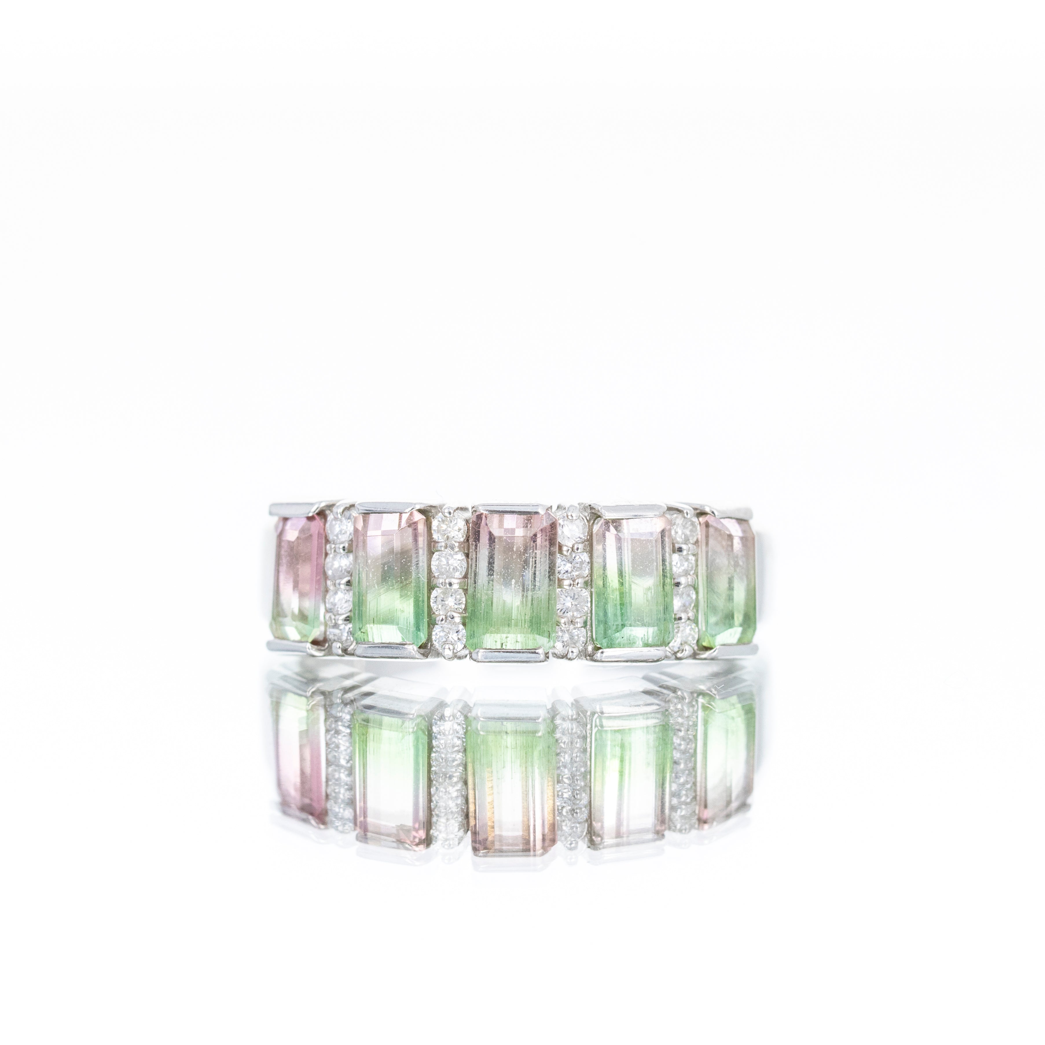 Platinum Watermelon Tourmaline Diamond Five Stone Ring - Queen May