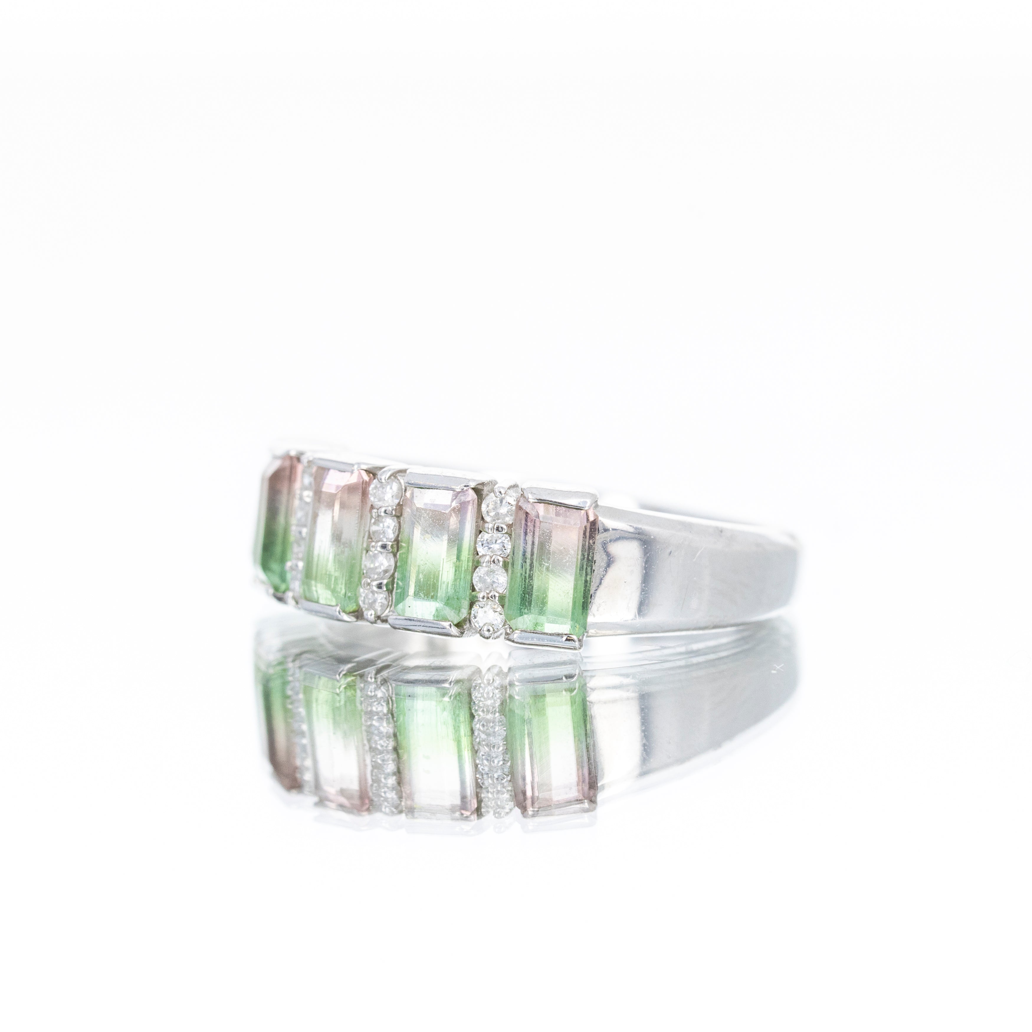 Platinum Watermelon Tourmaline Diamond Five Stone Ring - Queen May