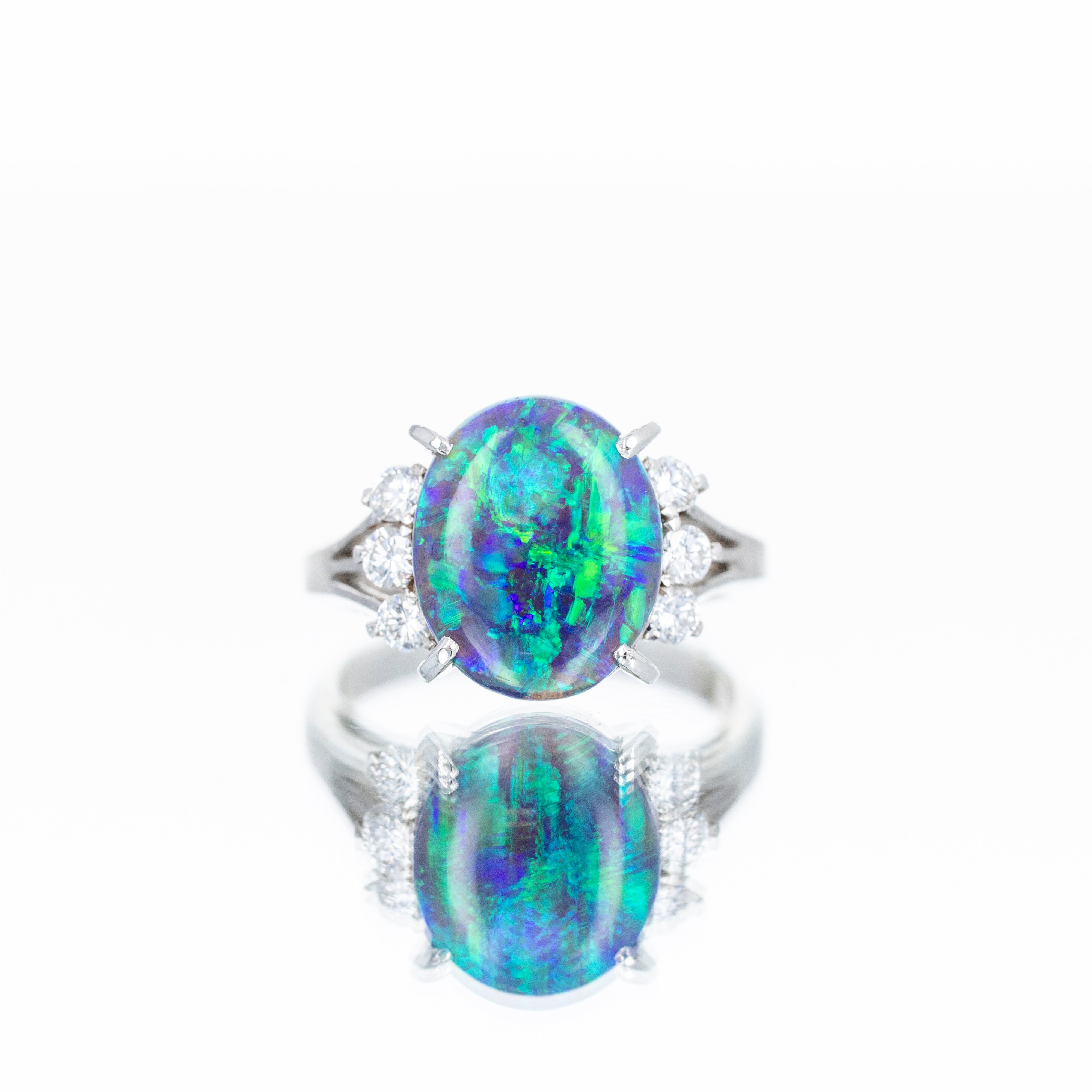 Platinum 2.70 Carat Greyish Black Opal Diamond Ring - Queen May