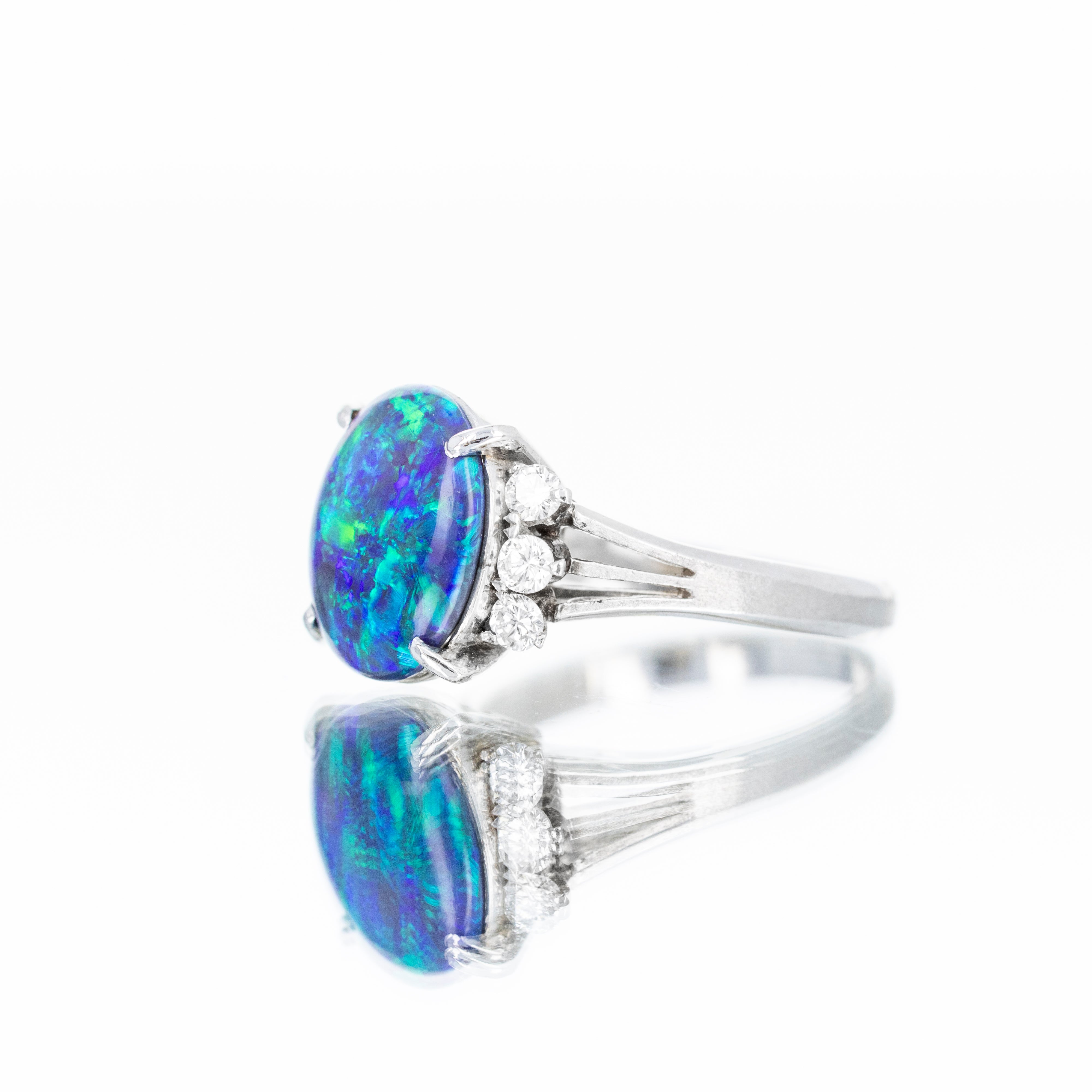 Platinum 2.70 Carat Greyish Black Opal Diamond Ring - Queen May