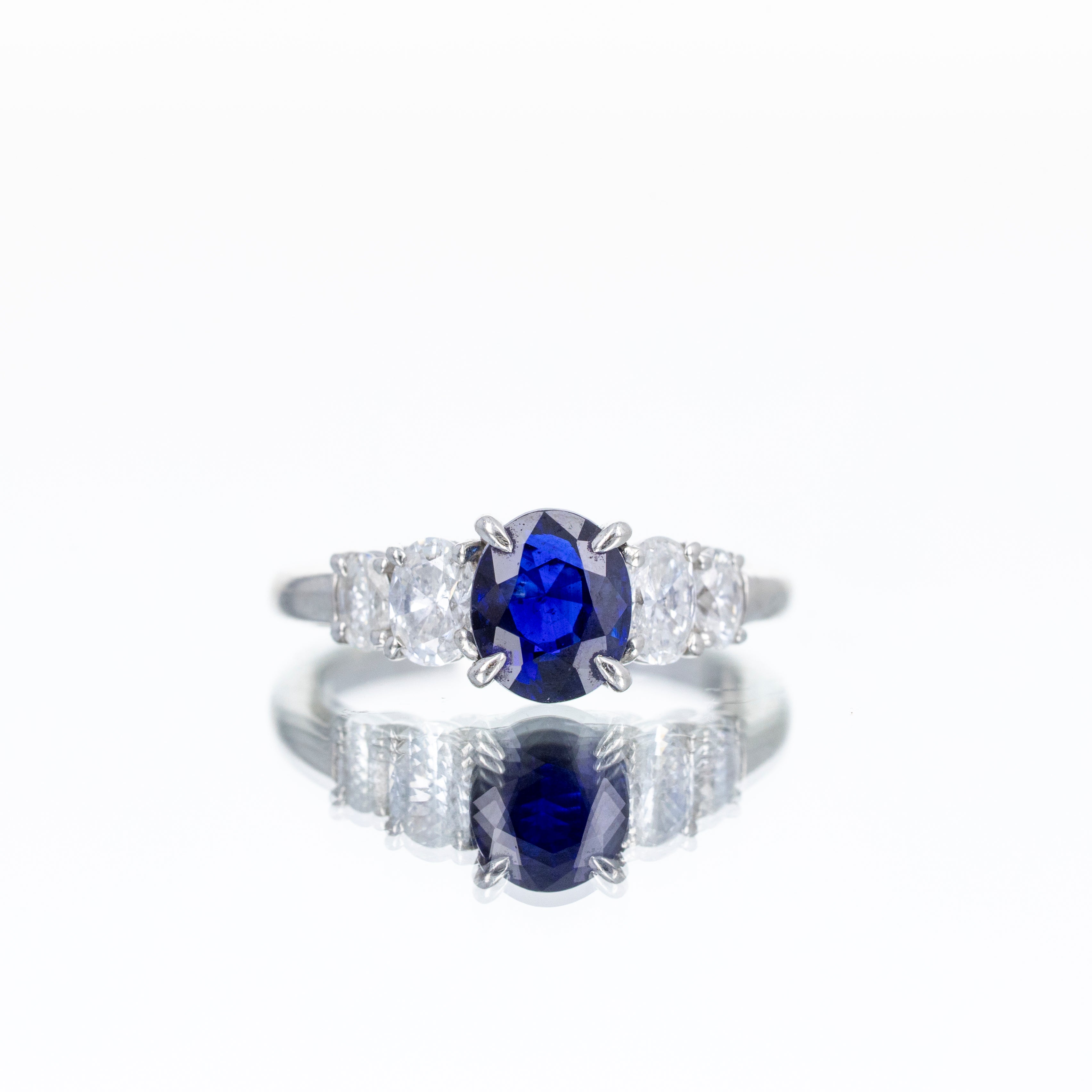 Platinum 1.44 Carat Oval Sapphire Diamond Ring - Queen May