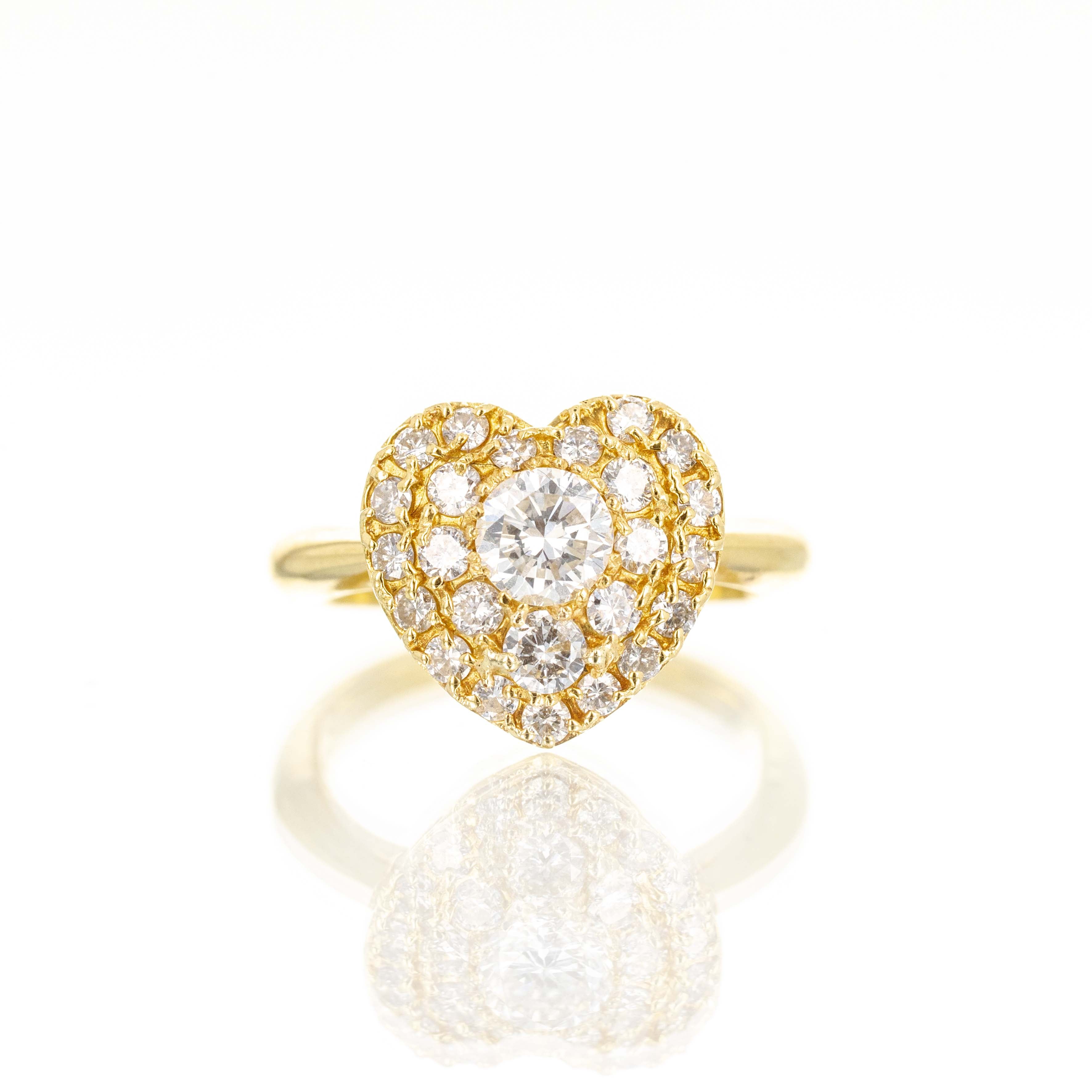 18K Yellow Gold 1.71 Carat Diamond Heart Ring - Queen May