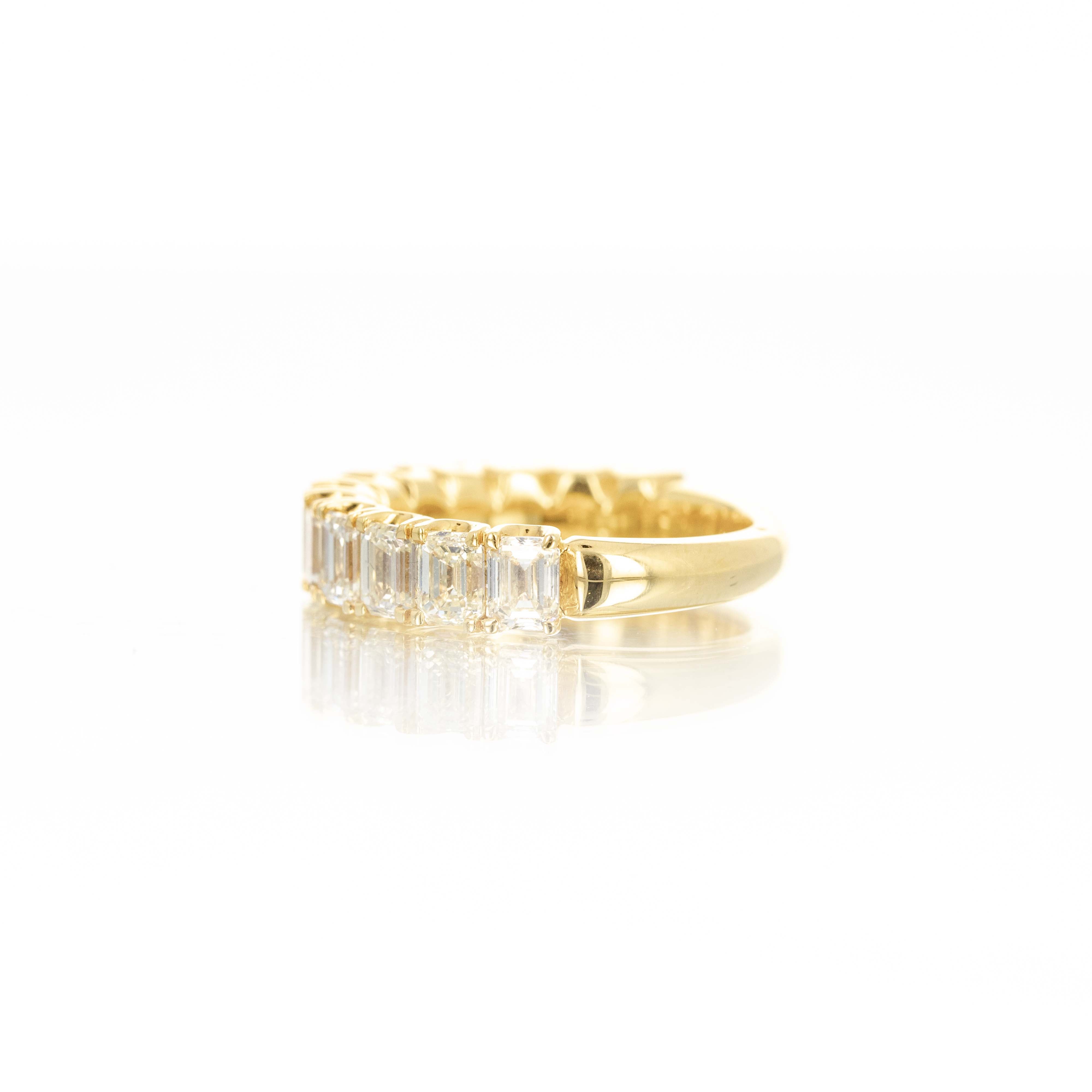 18K Yellow Gold 3.79 Carat Emerald Diamond Half Eternity Band - Queen May