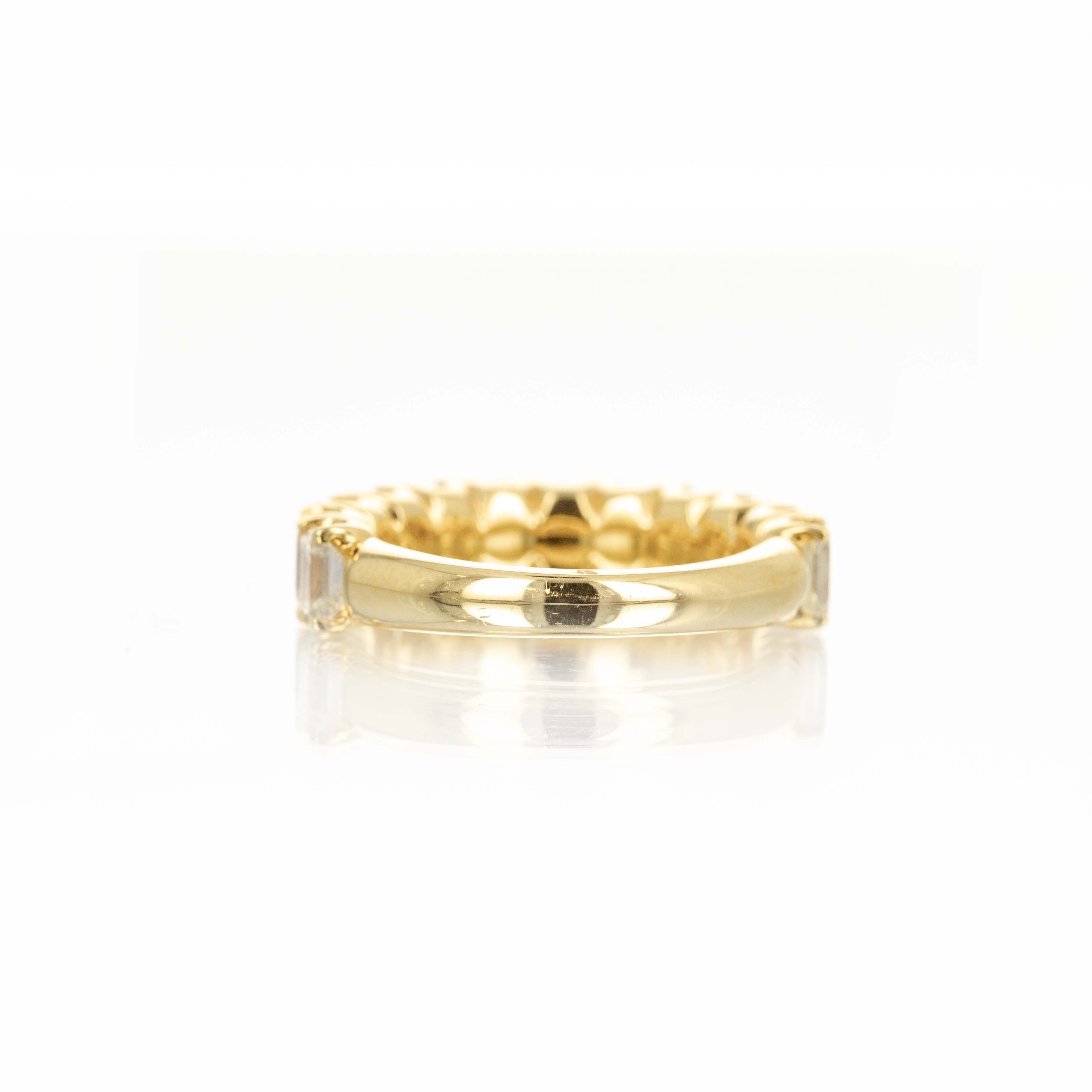18K Yellow Gold 3.79 Carat Emerald Diamond Half Eternity Band - Queen May