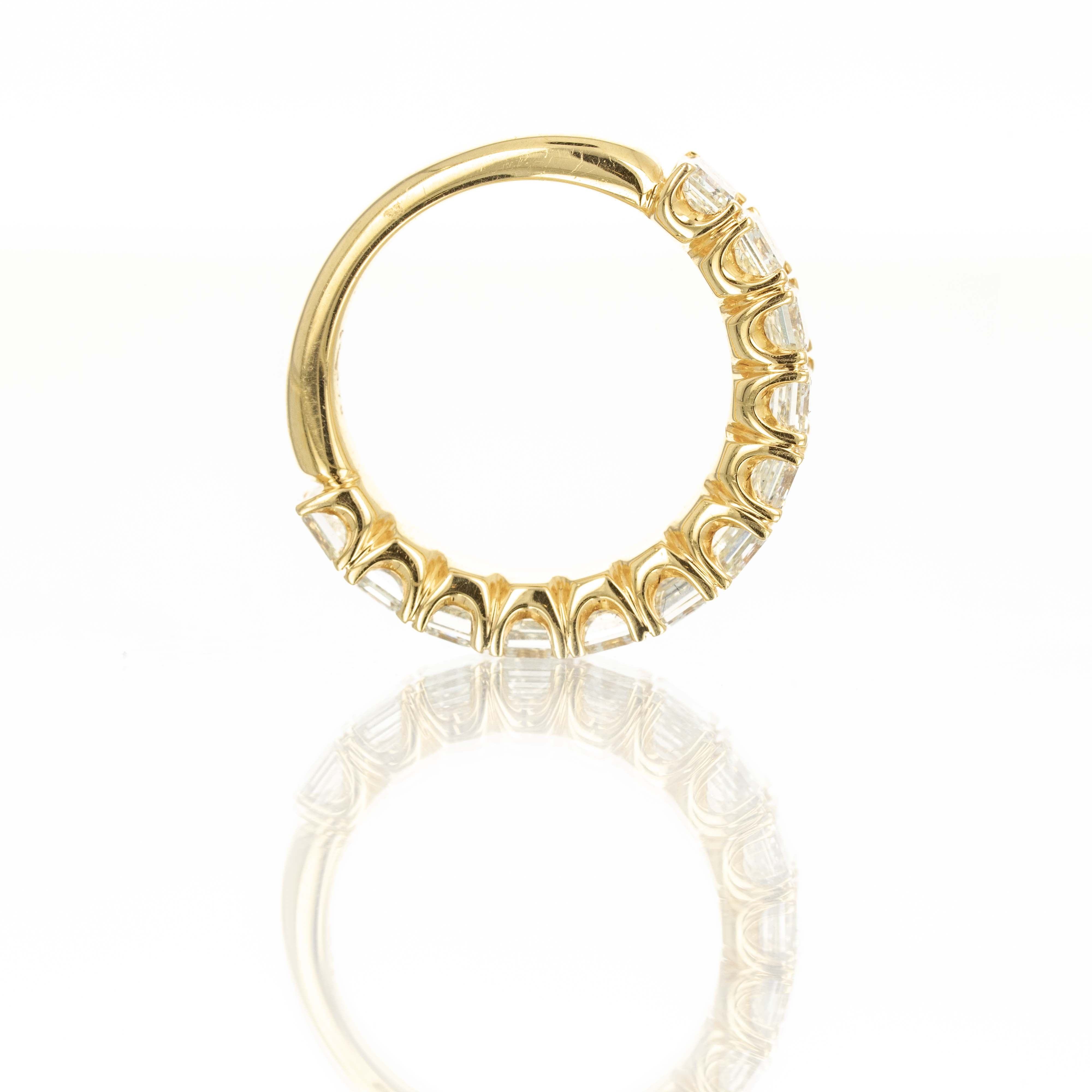 18K Yellow Gold 3.79 Carat Emerald Diamond Half Eternity Band - Queen May