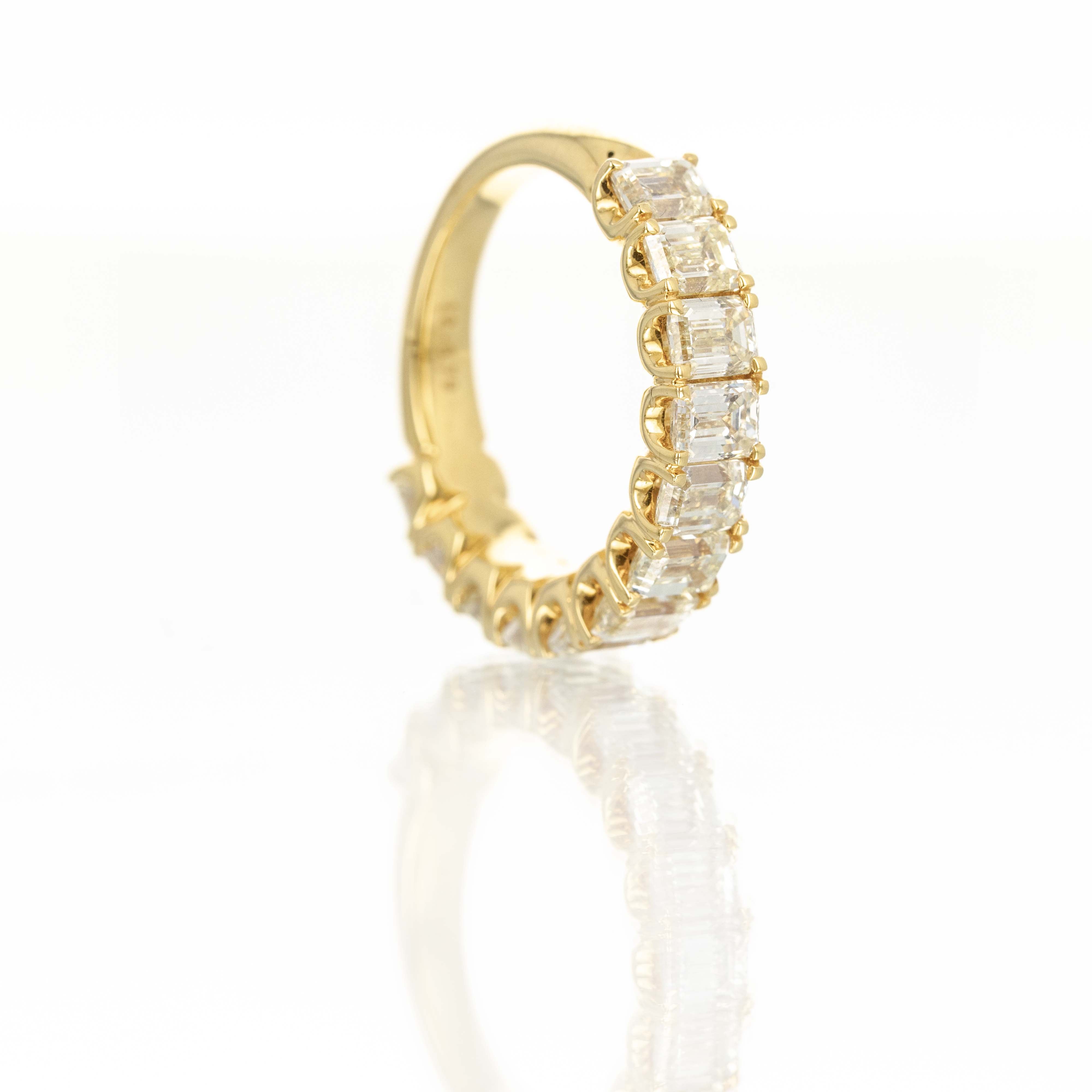 18K Yellow Gold 3.79 Carat Emerald Diamond Half Eternity Band - Queen May