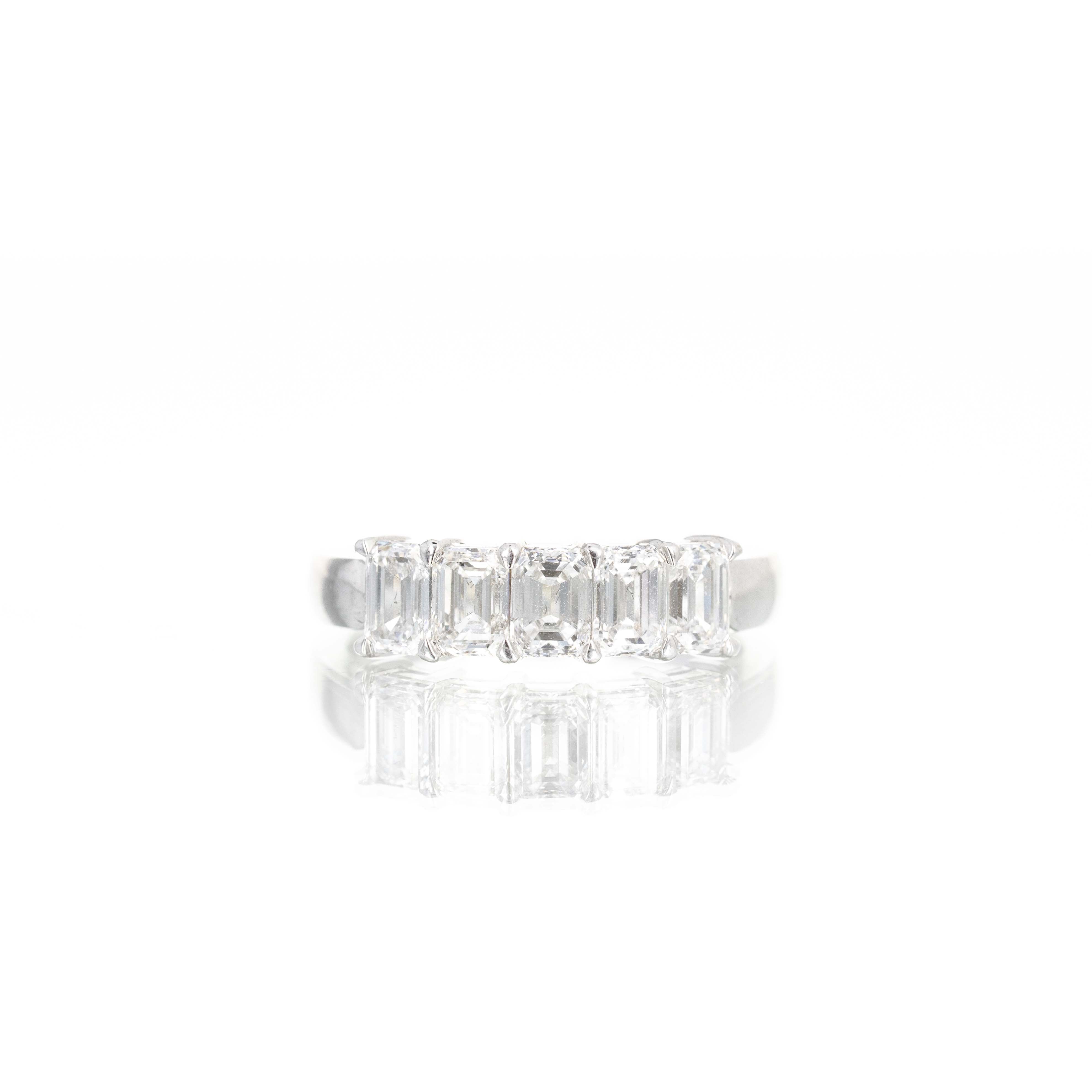 14K White Gold 1.77 Carat Emerald Diamond Five Stone Band - Queen May