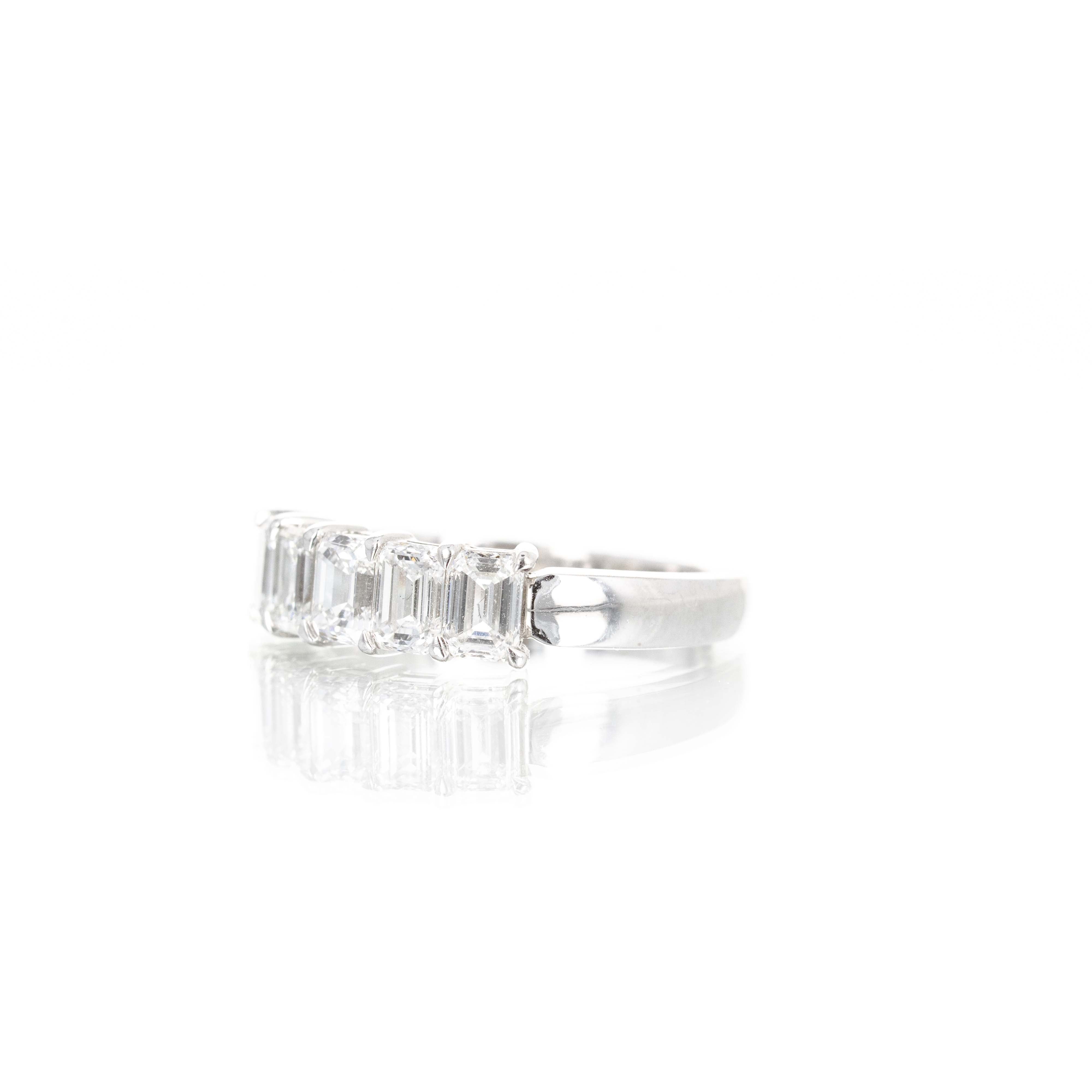 14K White Gold 1.77 Carat Emerald Diamond Five Stone Band - Queen May
