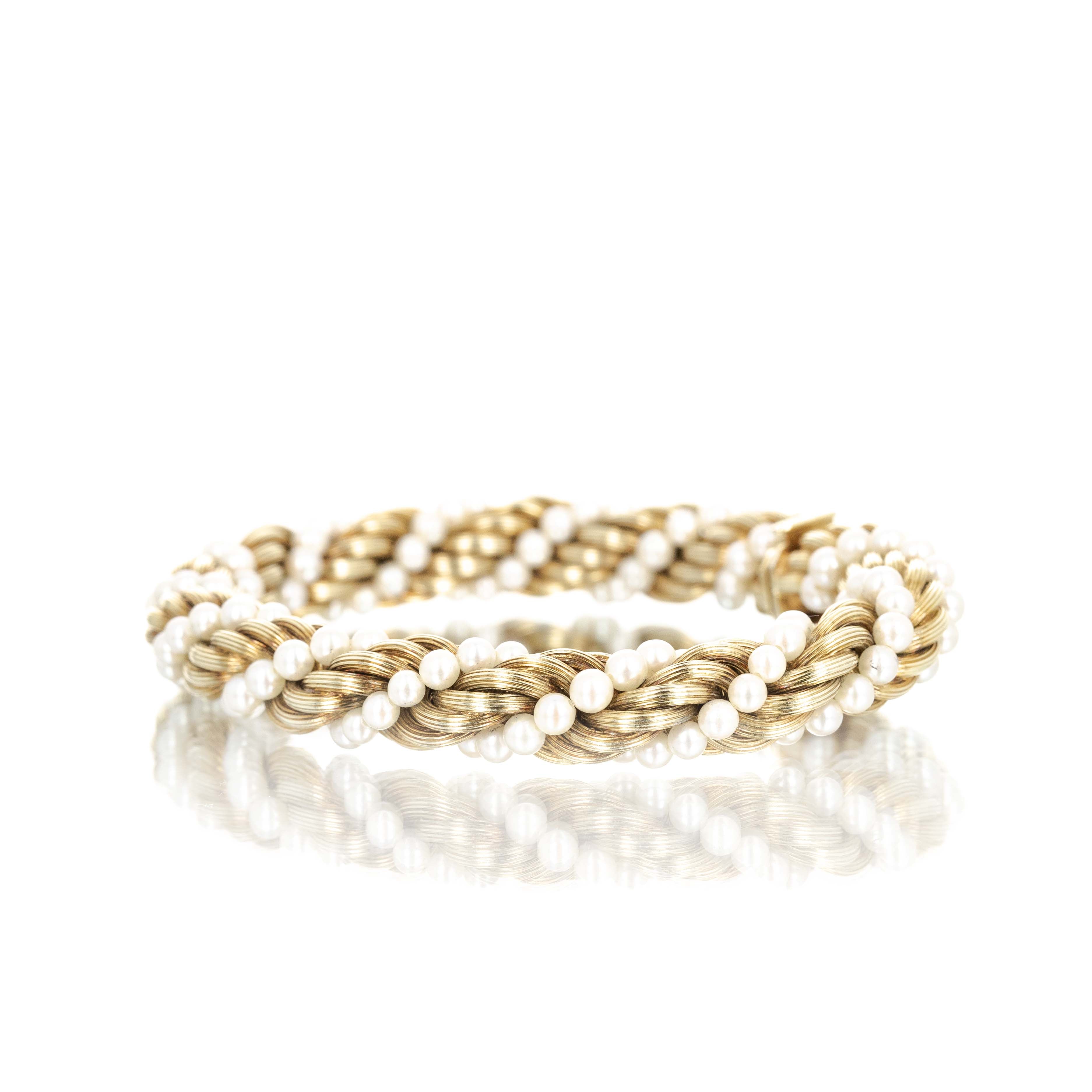 14K Yellow Gold Woven Pearl Bracelet - Queen May