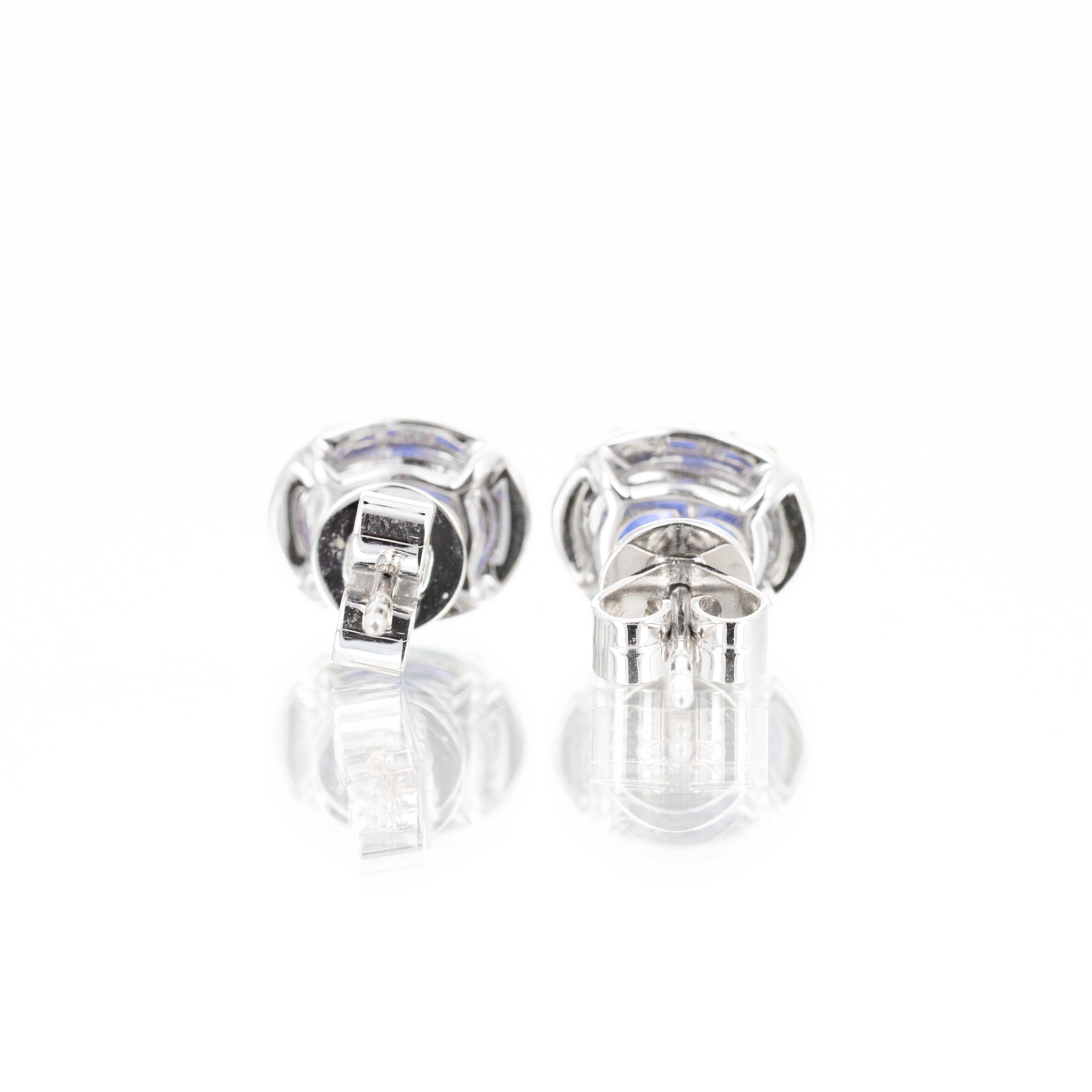 18K White Gold 2.14 Carat Oval Sapphire Diamond Halo Stud Earrings - Queen May