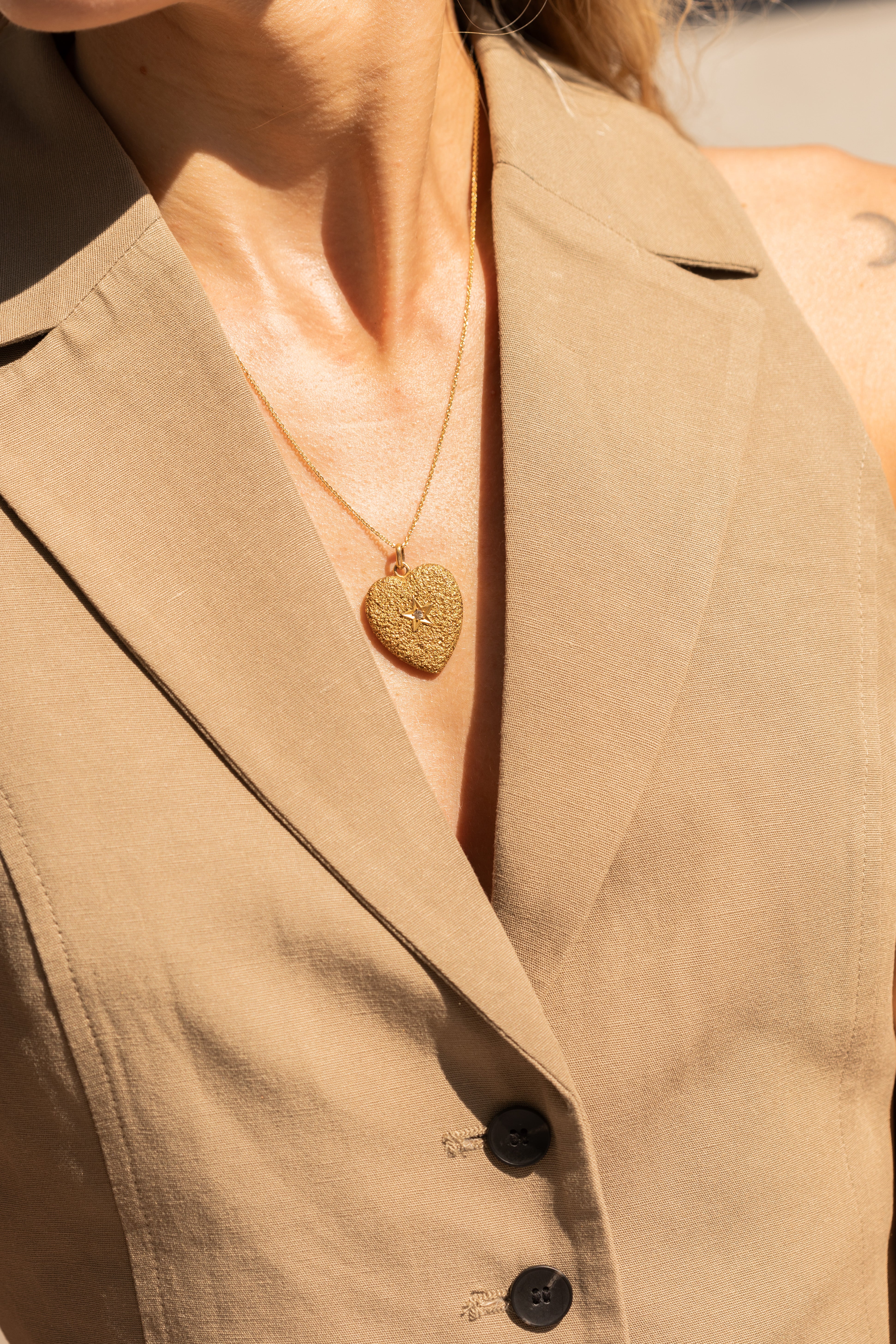 Victorian 14K Yellow Gold Old European Diamond Textured Heart Locket - Queen May