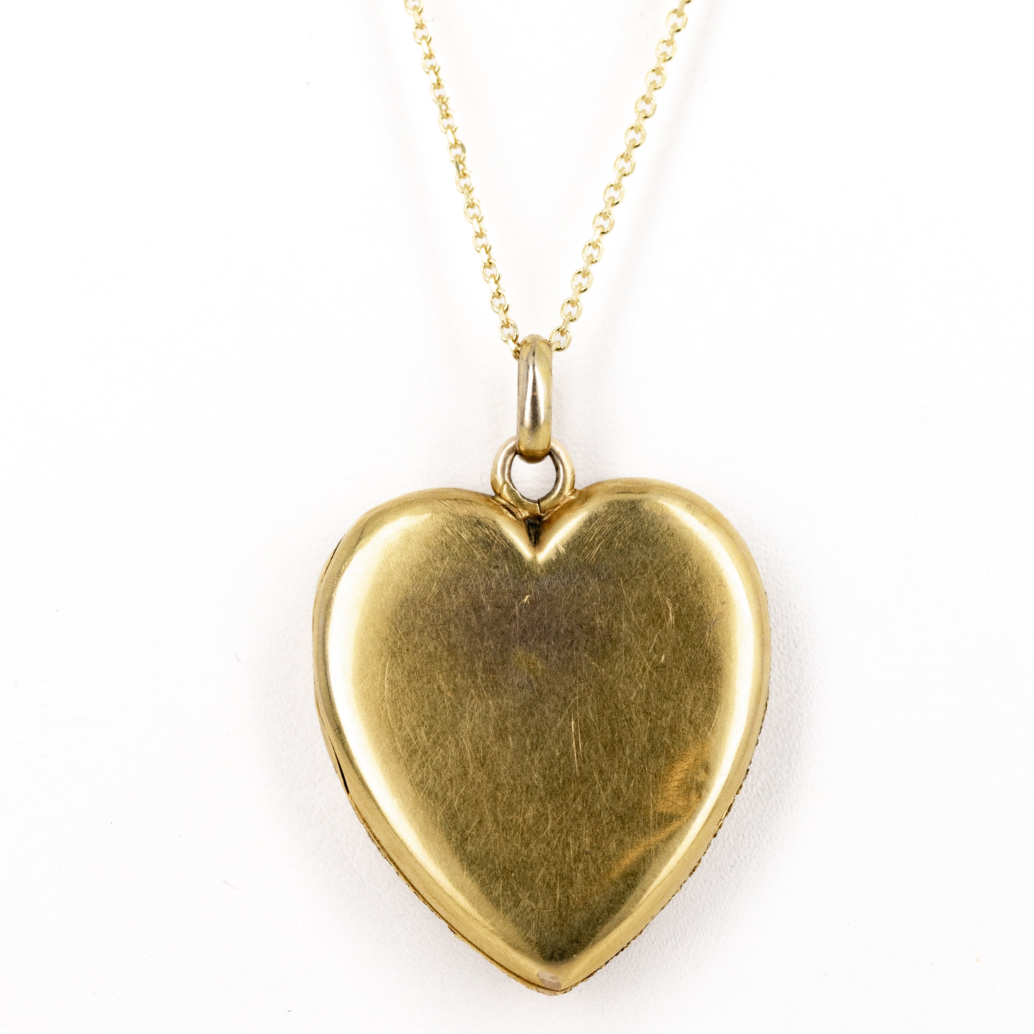 Victorian 14K Yellow Gold Old European Diamond Textured Heart Locket - Queen May