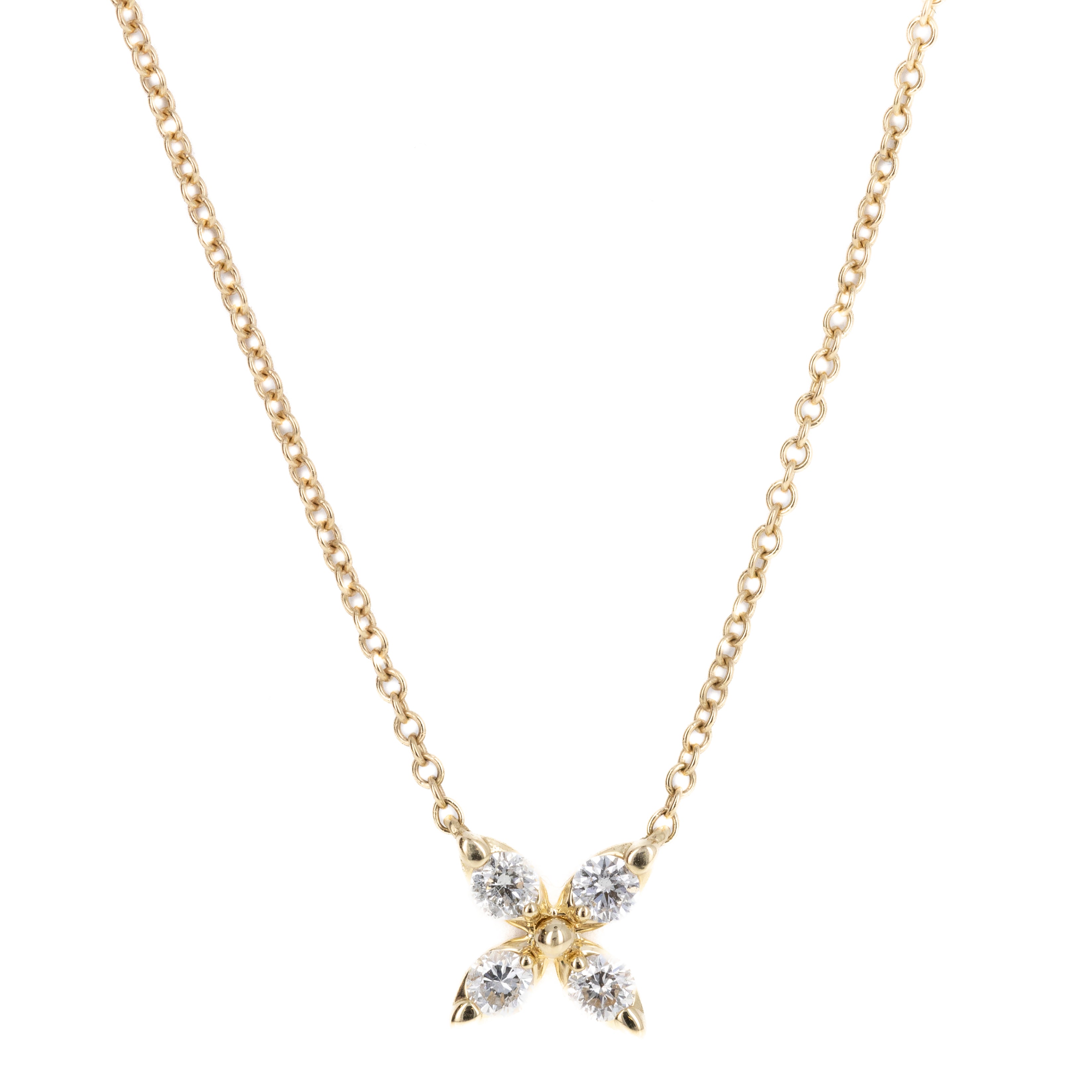 14K Yellow Gold 0.19 Carat Diamond Clover Pendant Necklace - Queen May