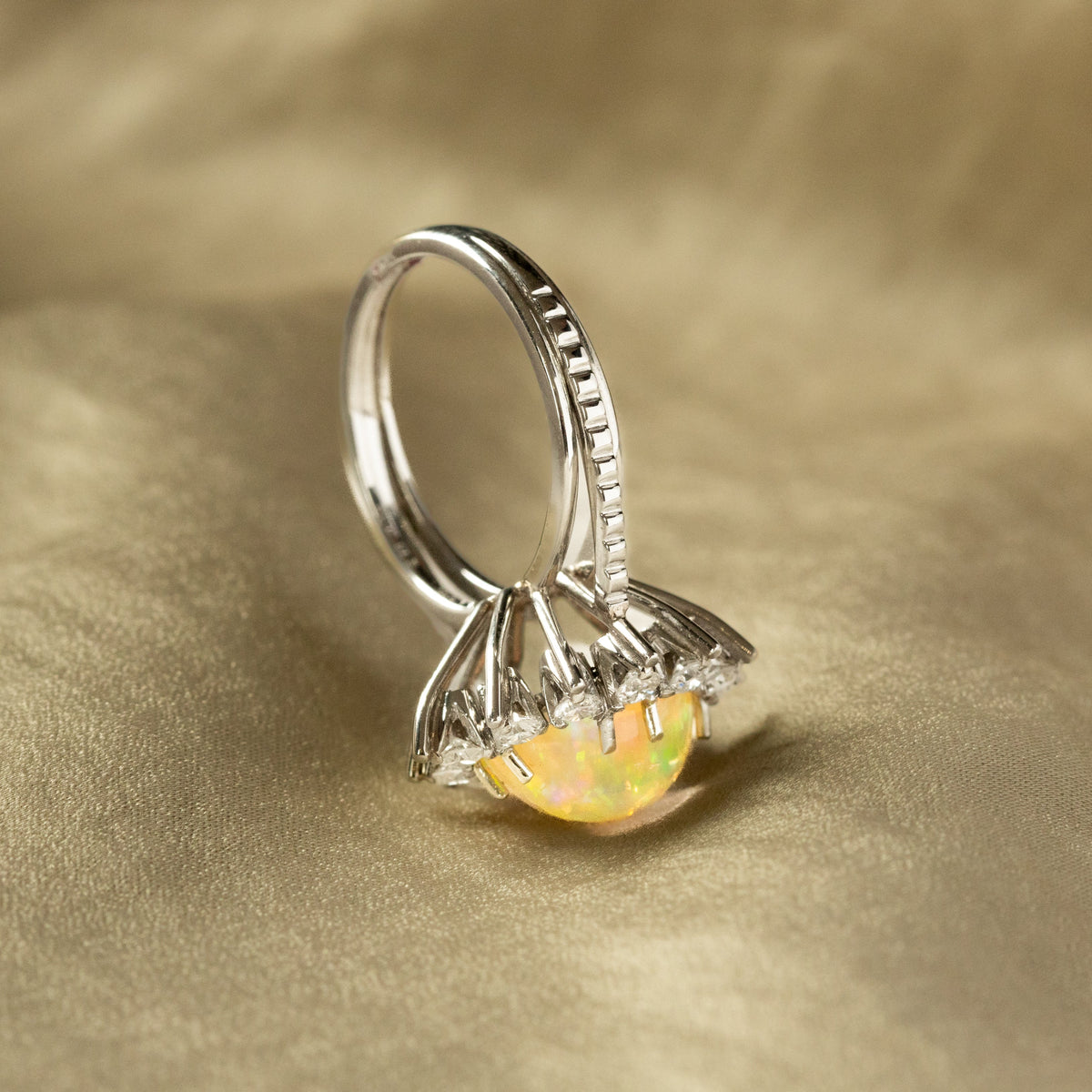 2.18 Carat Natural Jelly Opal Diamond Halo Ring - Queen May