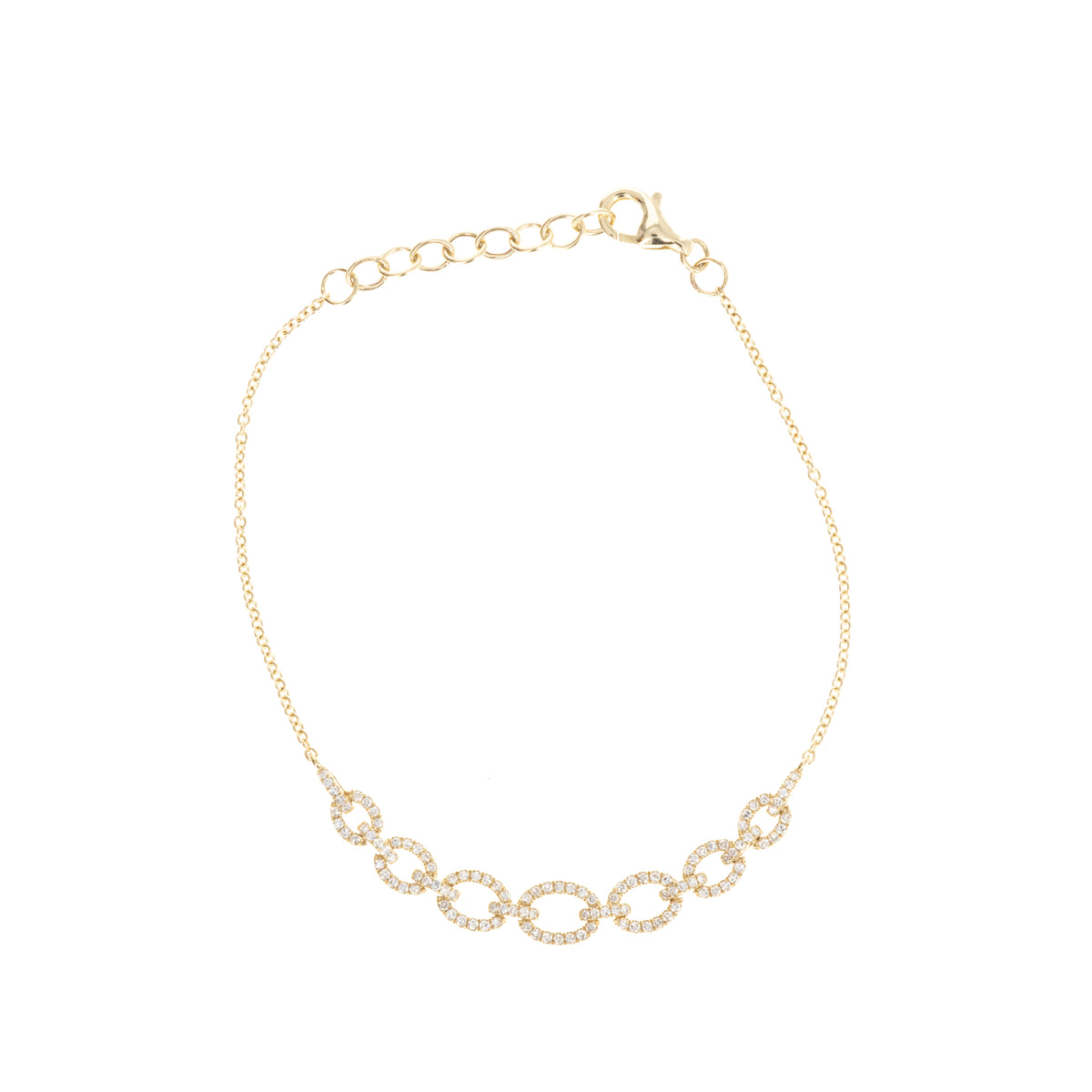 14K Yellow Gold Oval Link Pave 0.38 Carat Diamond Bracelet - Queen May