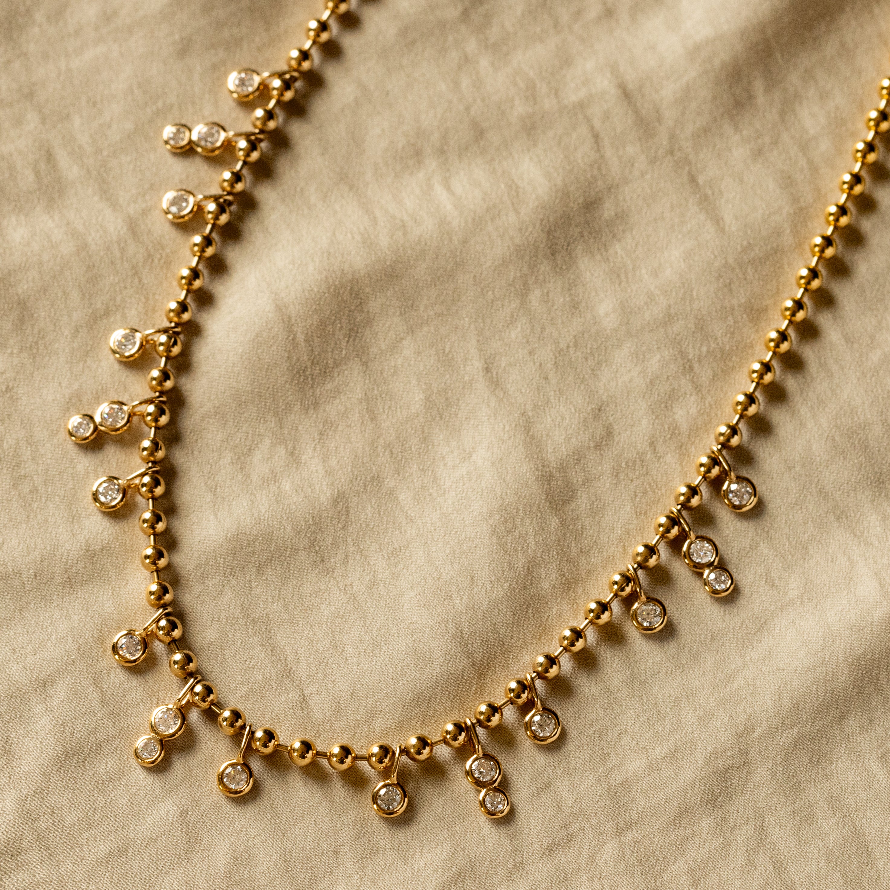 14K Yellow Gold Diamond Bezel Bead Necklace - Queen May