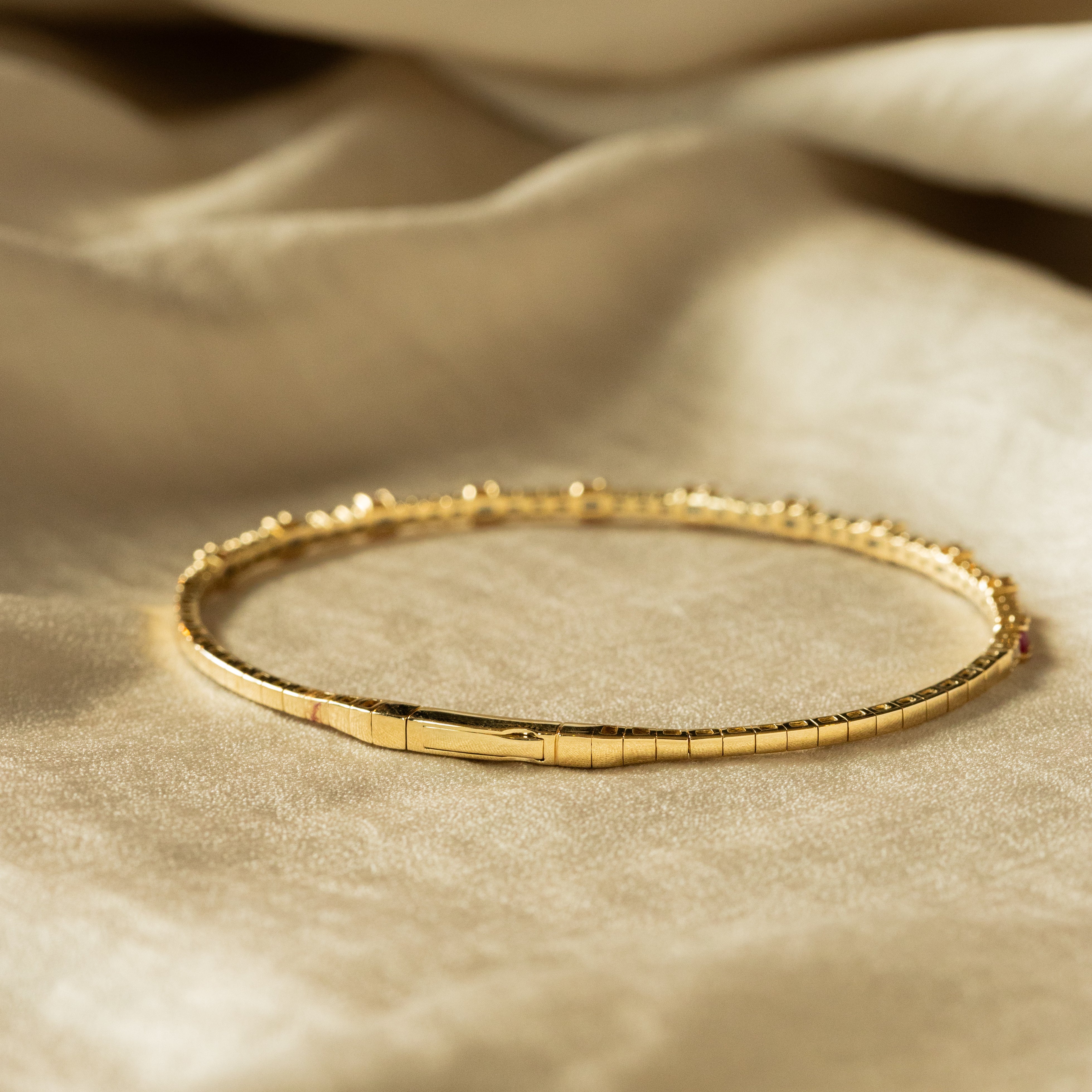 14K Yellow Gold Natural Ruby Diamond Flexible Bangle - Queen May