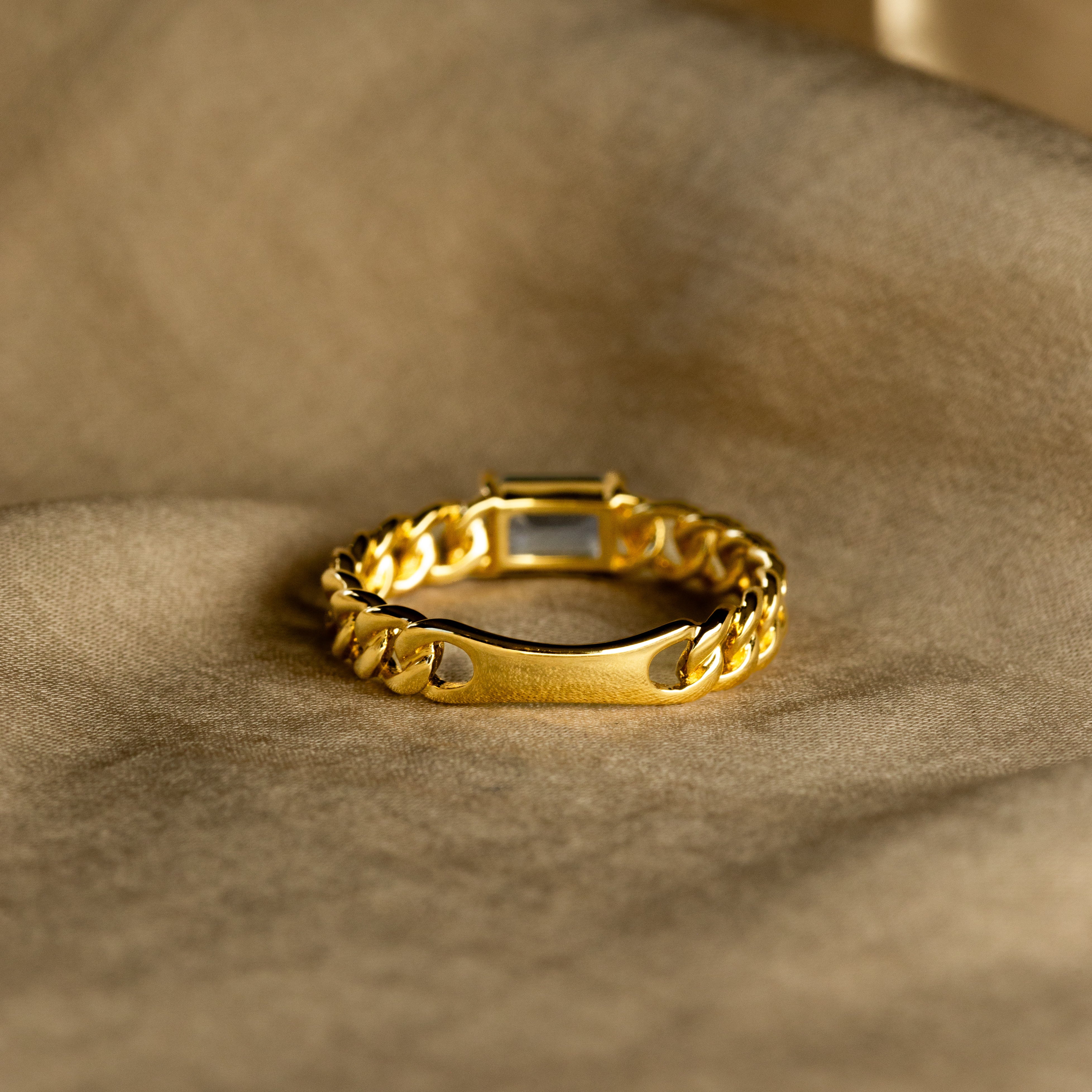 14K Gold Sapphire Diamond Curb Link Ring - Queen May