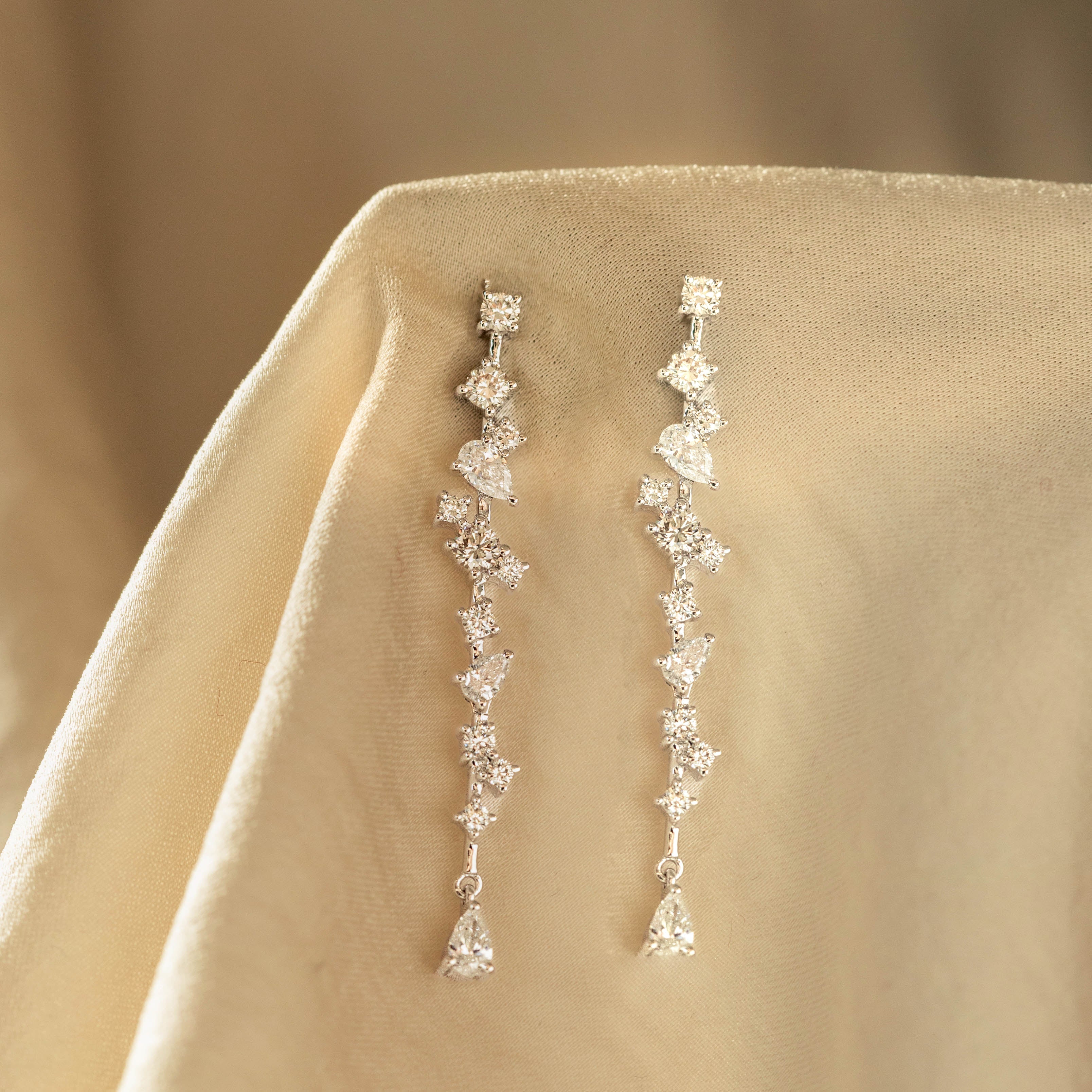 14K Gold Multi-Shape Diamond Drop Earrings - Queen May