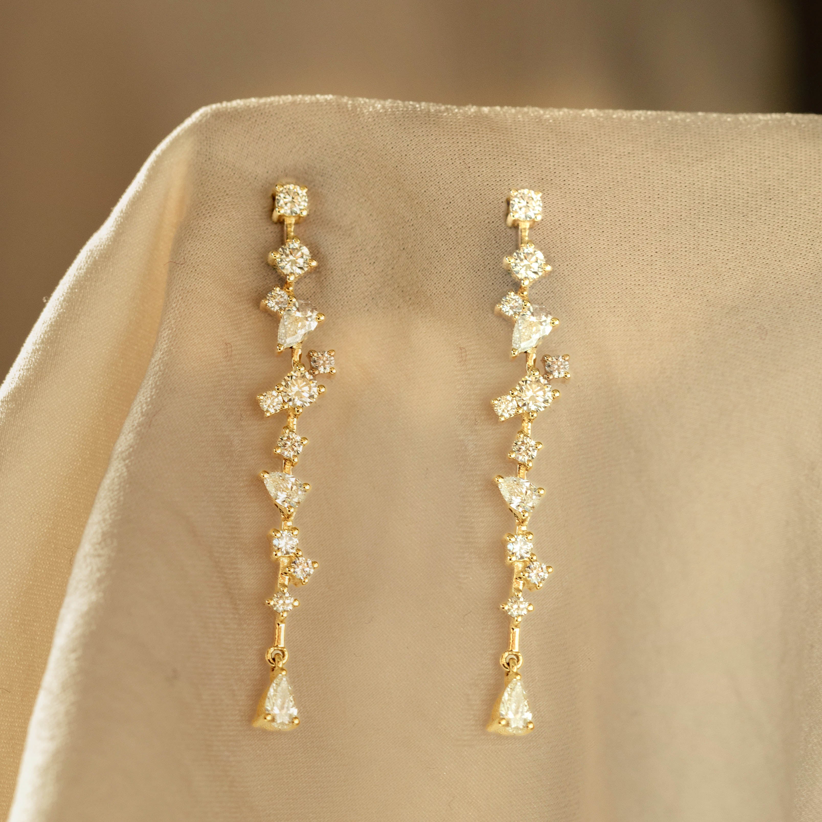 14K Gold Multi-Shape Diamond Drop Earrings - Queen May