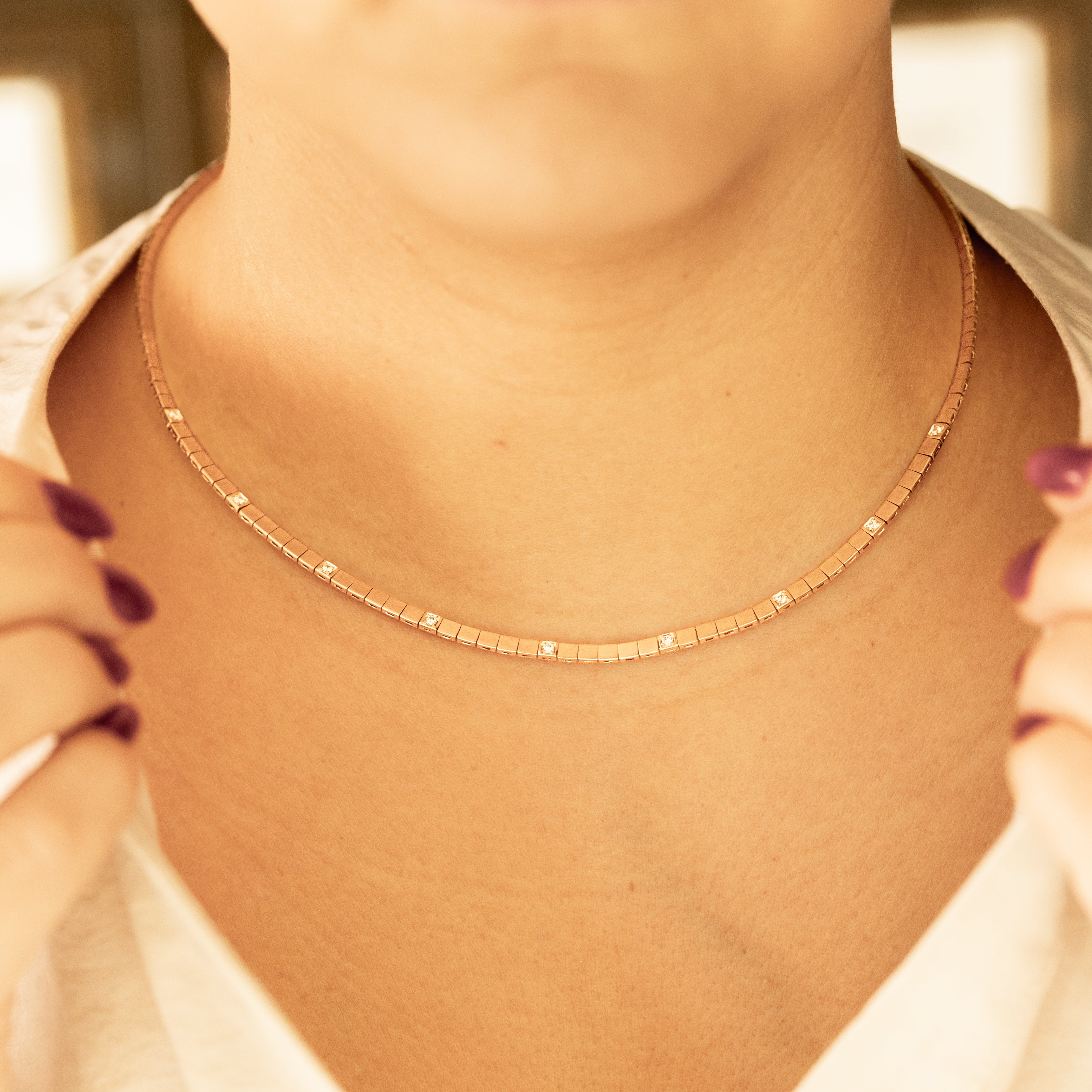 14K Yellow Gold Diamond Square Pattern Necklace - Queen May