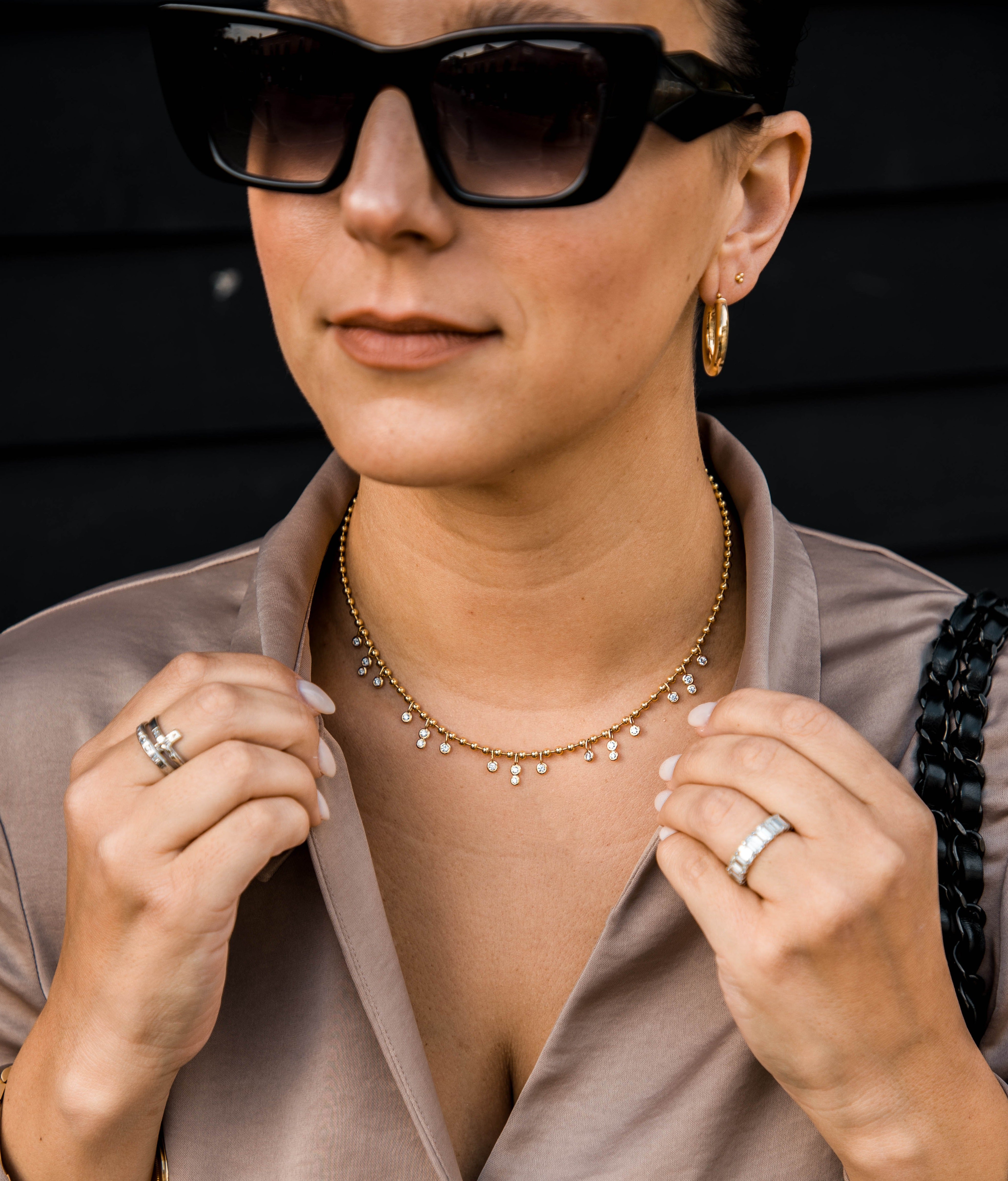 14K Yellow Gold Diamond Bezel Bead Necklace - Queen May