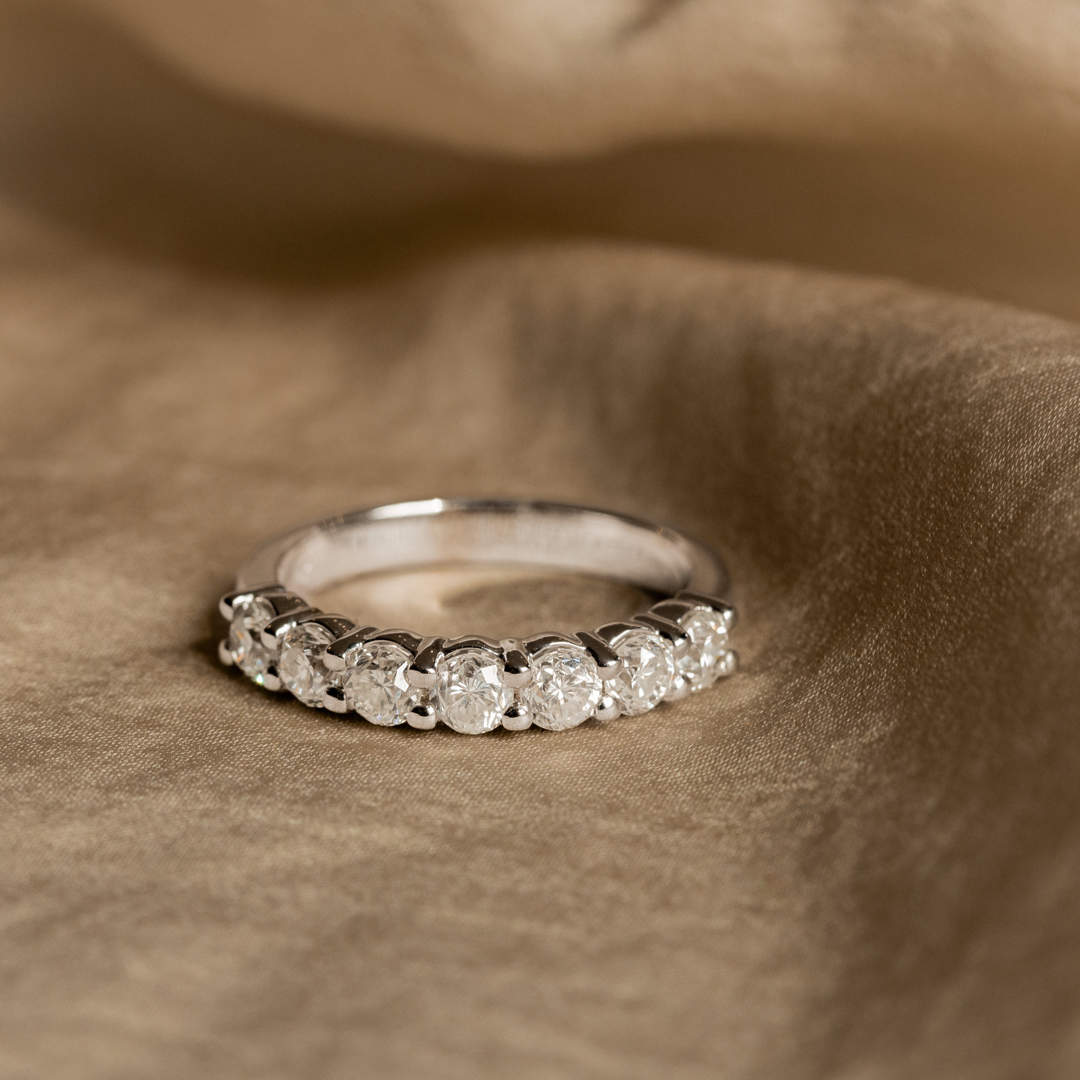 14K Gold 1.4 Carat Round Diamond Seven Stone Wedding Band - Queen May