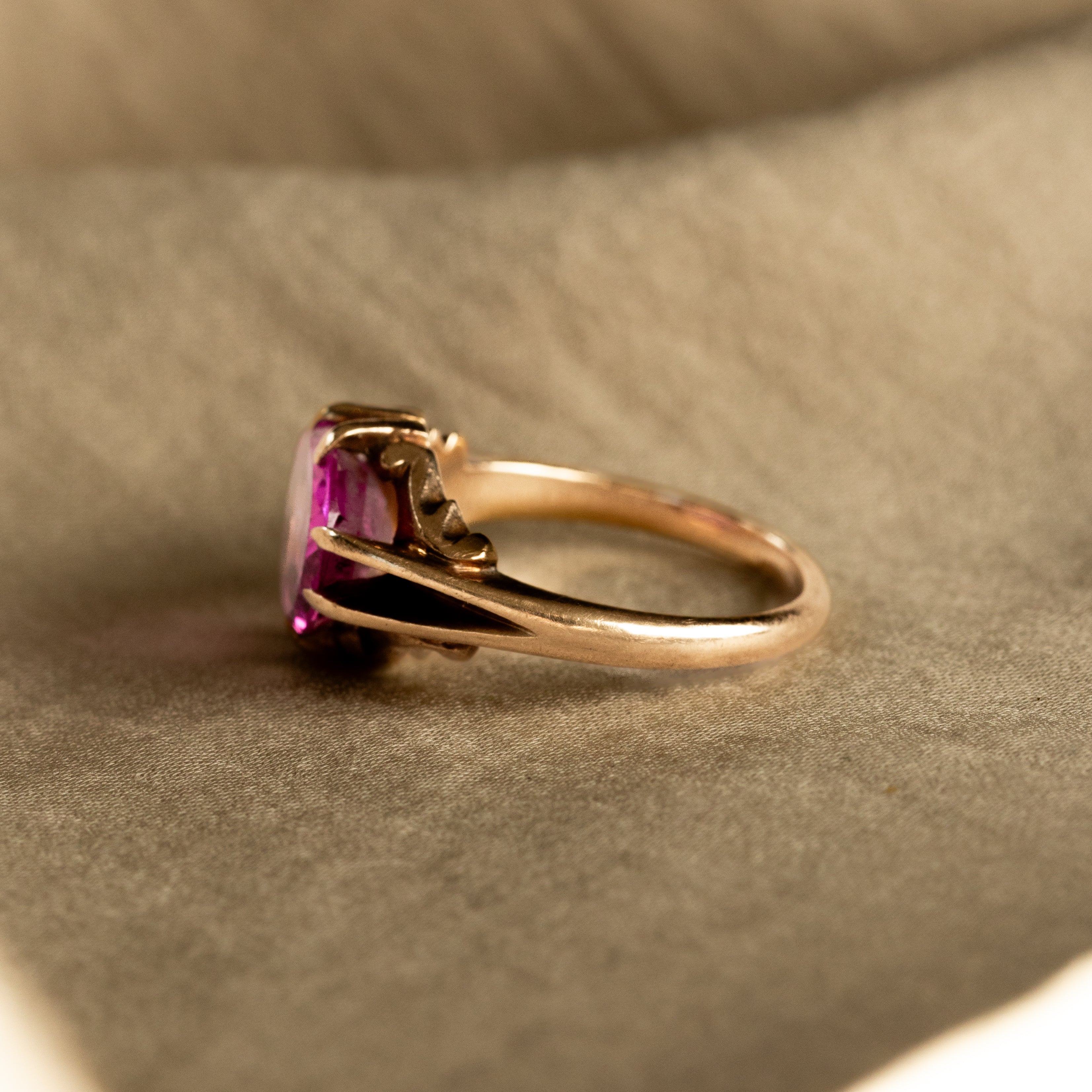 Victorian 10K Gold Synthetic Pink Sapphire Ring - Queen May